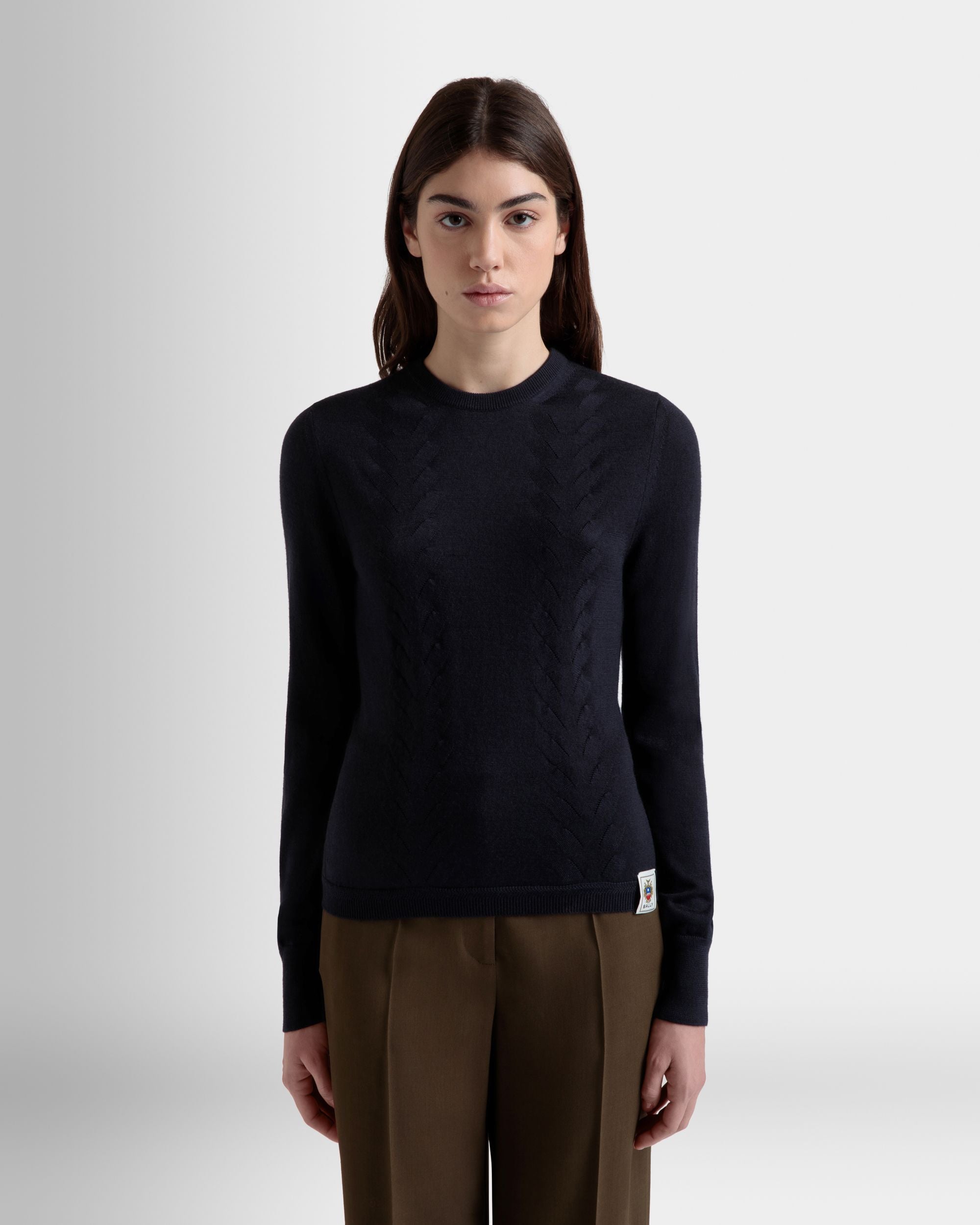 Top À Manches Longues En Cachemire Et Soie Navy Blue - Femme - Bally - 08