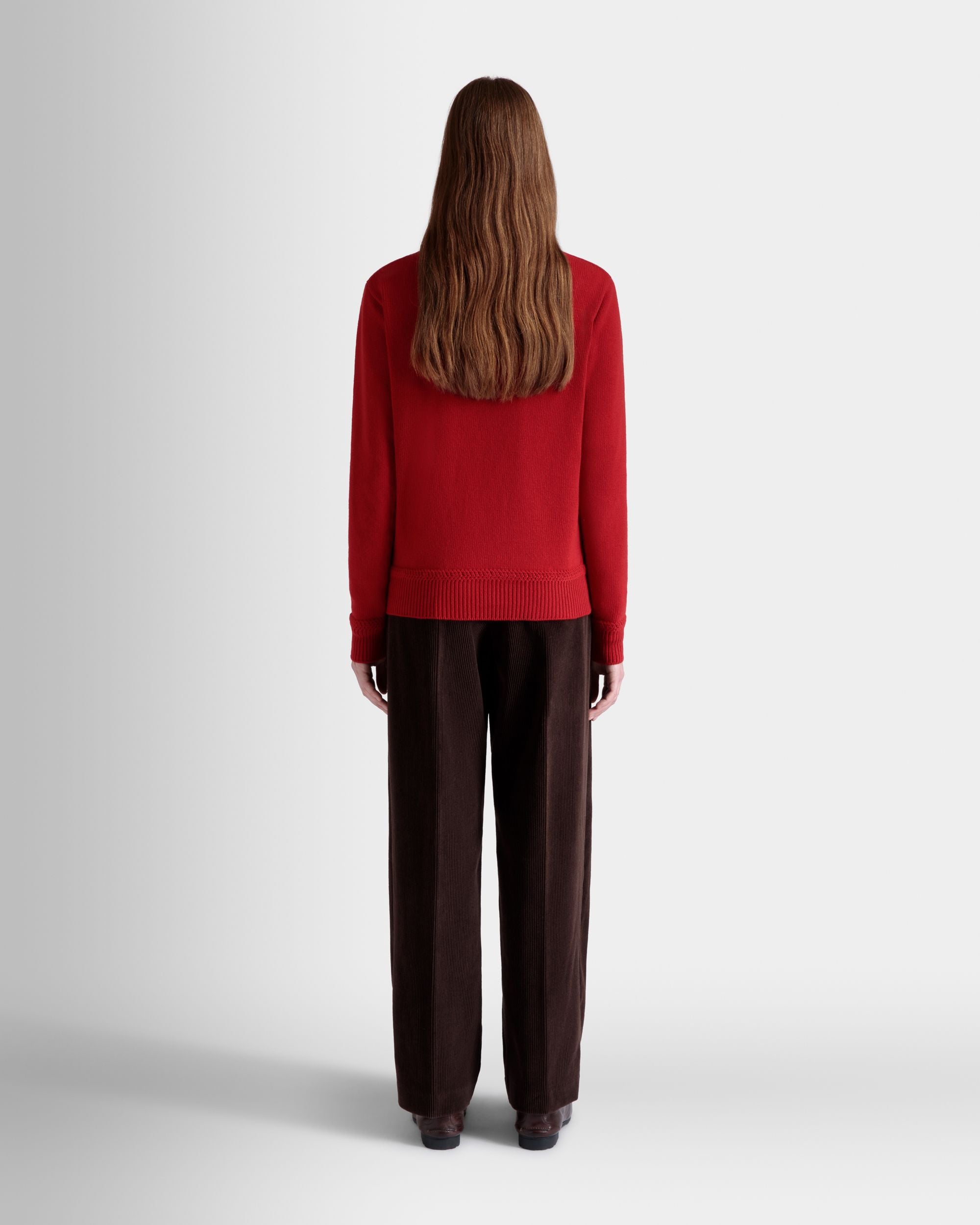Winter Capsule Pullover Mit Rundhalsausschnitt Und Alpenblumen Aus Roter Wolle - Damen - Bally - 05