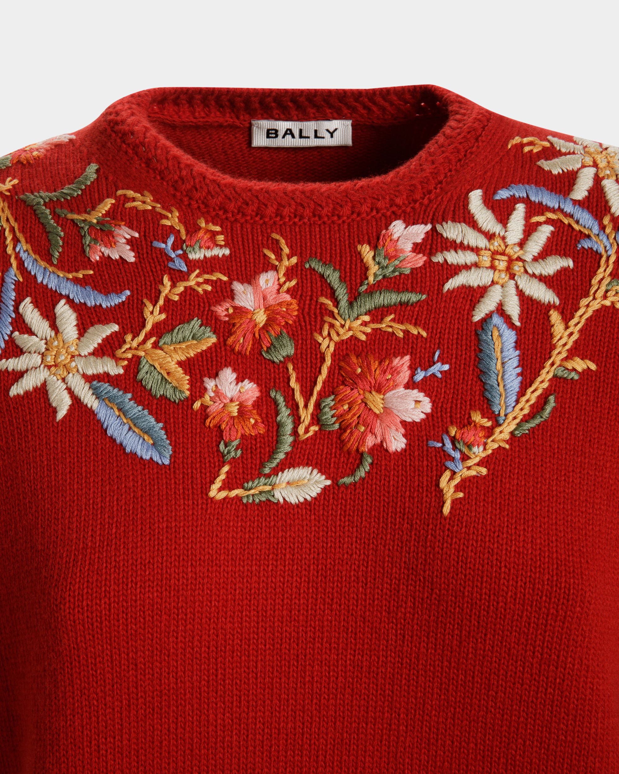 Winter Capsule Pullover Mit Rundhalsausschnitt Und Alpenblumen Aus Roter Wolle - Damen - Bally - 06