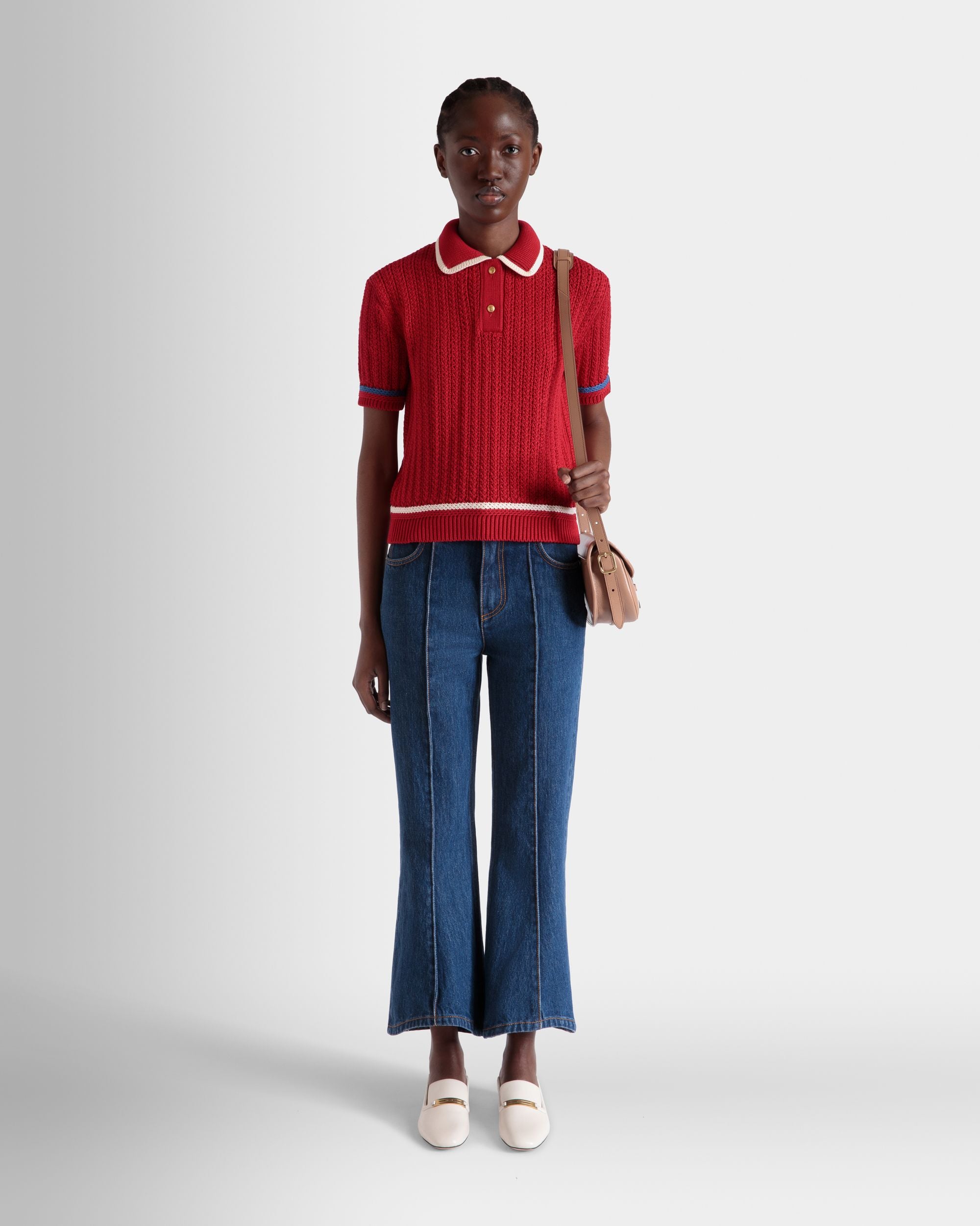 Gestricktes Poloshirt Aus Baumwolle In Rot - Damen - Bally - 02