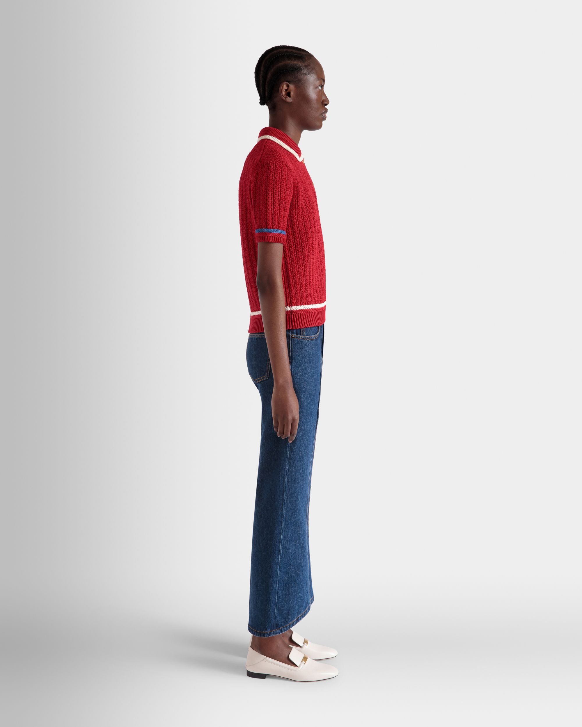 Gestricktes Poloshirt Aus Baumwolle In Rot - Damen - Bally - 05
