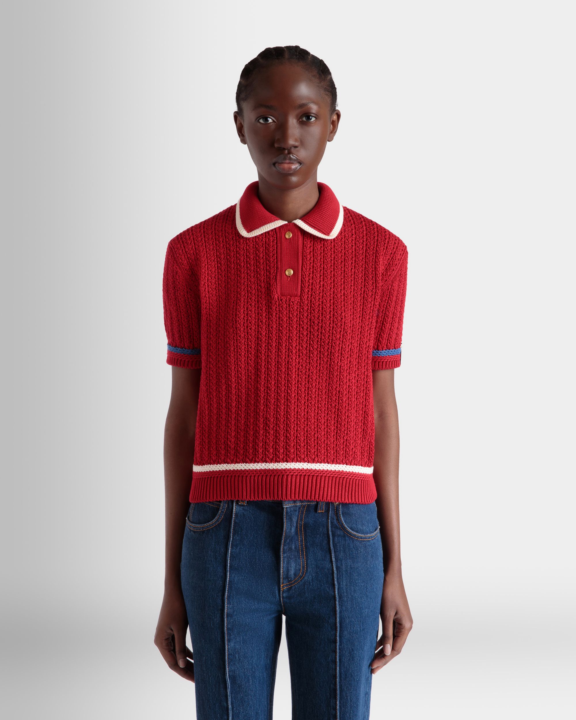 Gestricktes Poloshirt Aus Baumwolle In Rot - Damen - Bally - 08