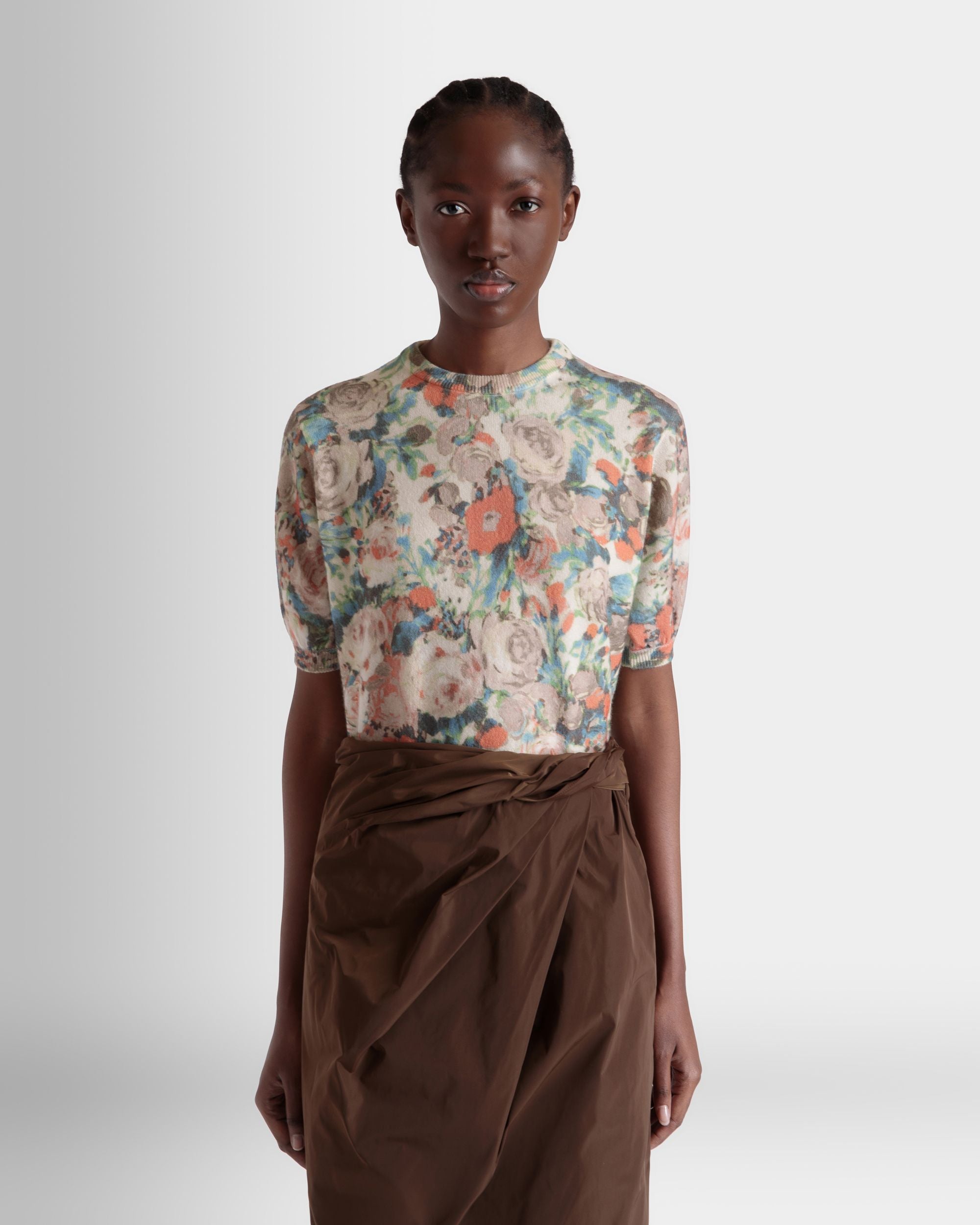 Top En Maille De Cachemire Multicolore Avec Imprimé Rosengarten - Femme - Bally - 08
