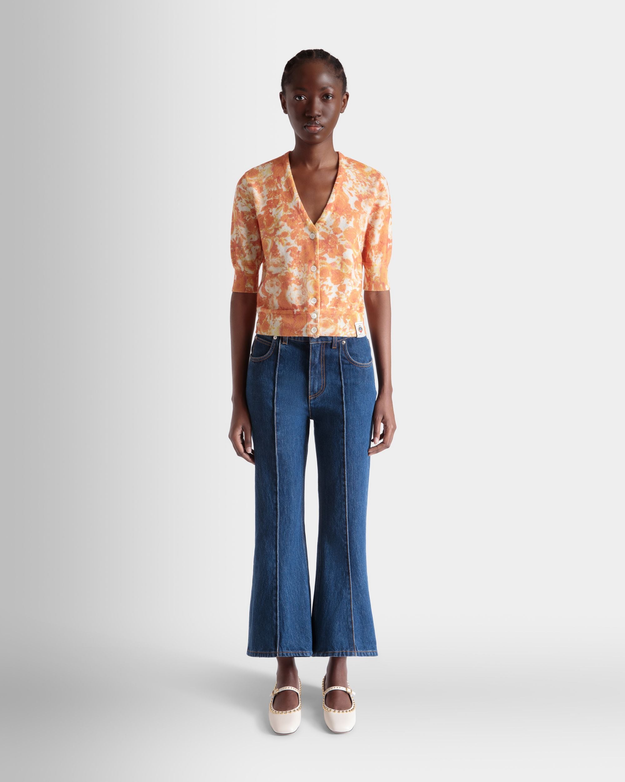 Cardigan Avec Imprimé Rosengarten En Cachemire Koi Orange - Femme - Bally - 02