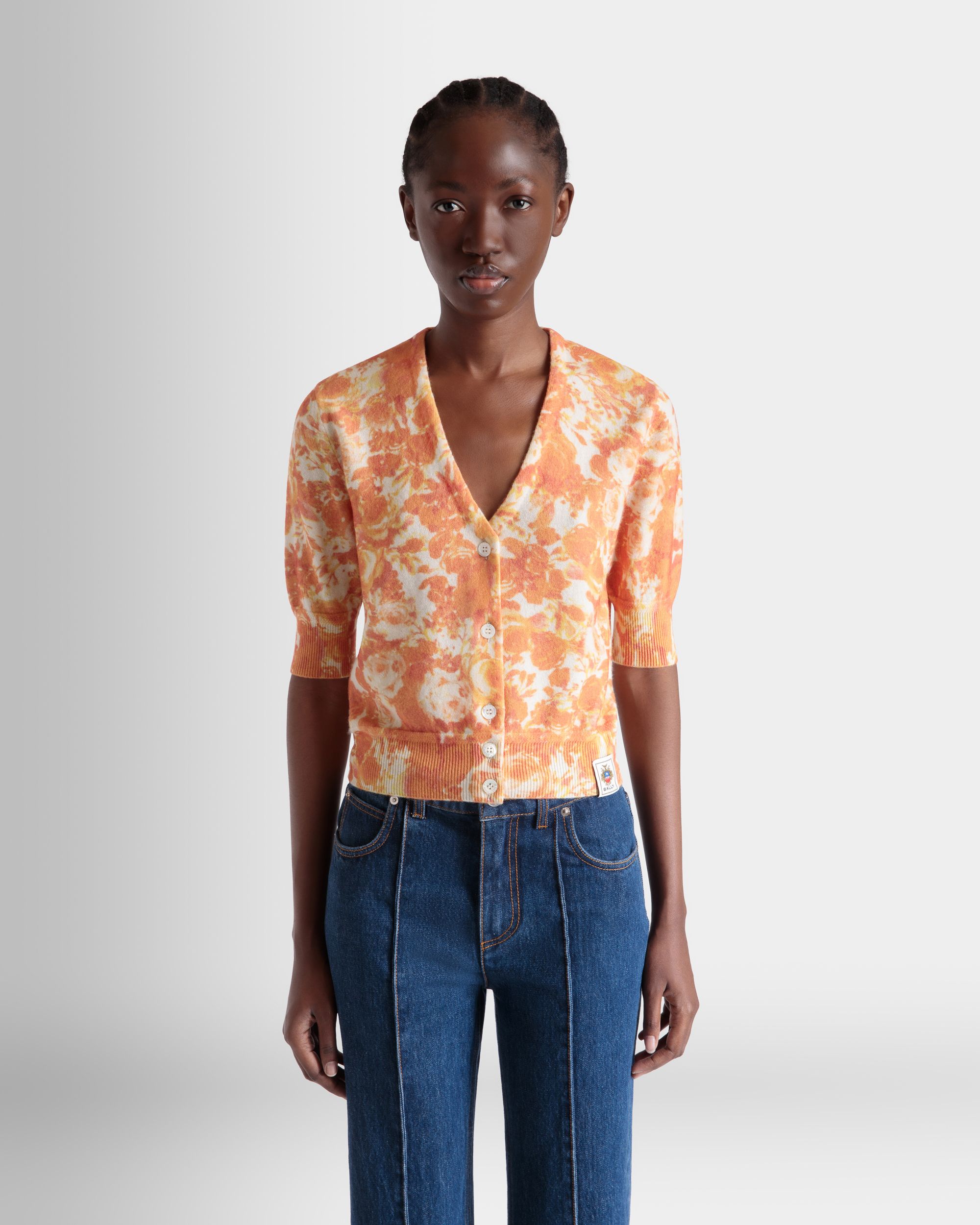 Cardigan Avec Imprimé Rosengarten En Cachemire Koi Orange - Femme - Bally - 08
