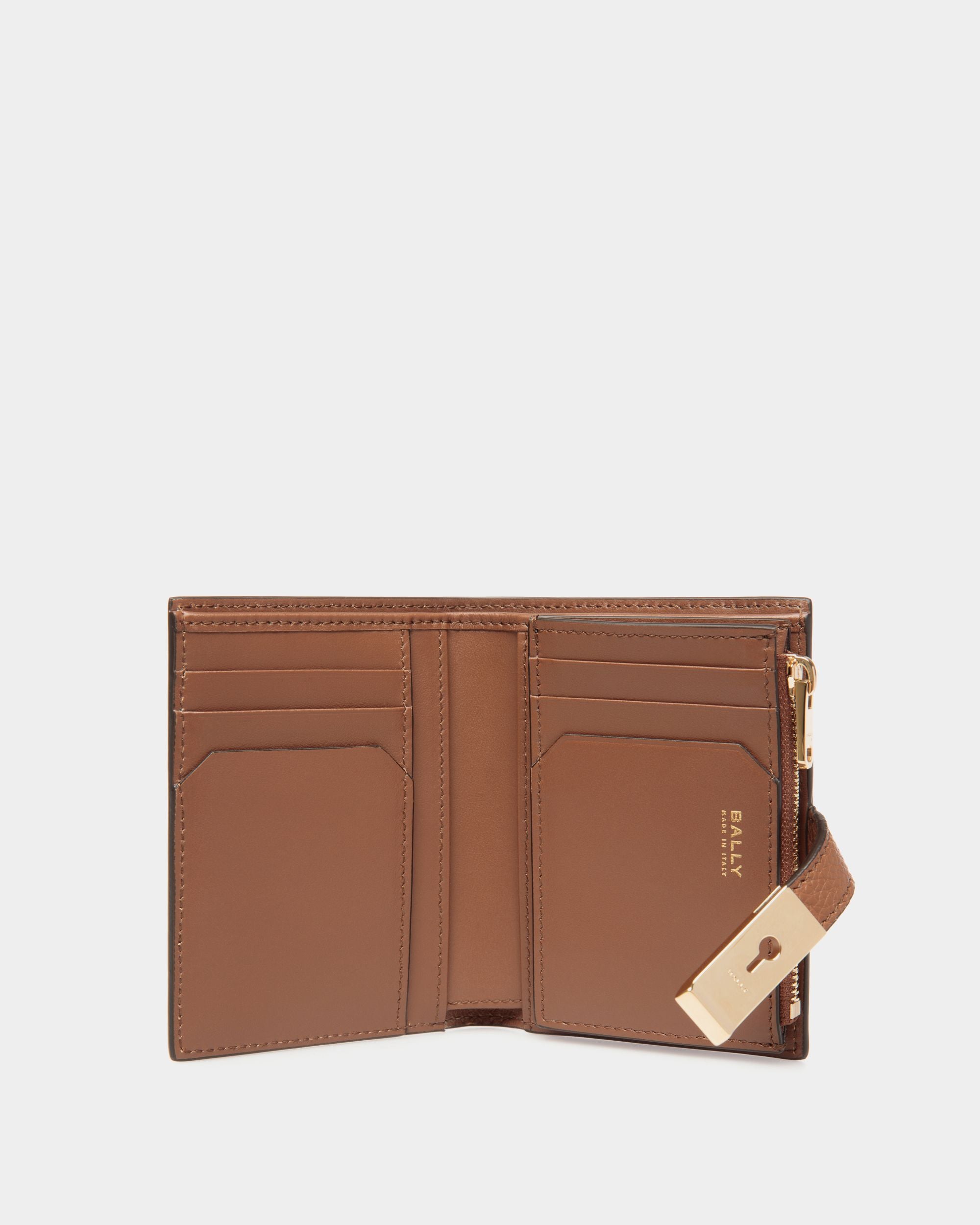 Lock Me Wallet in Brown Grained Leather - Femme - Bally - 03