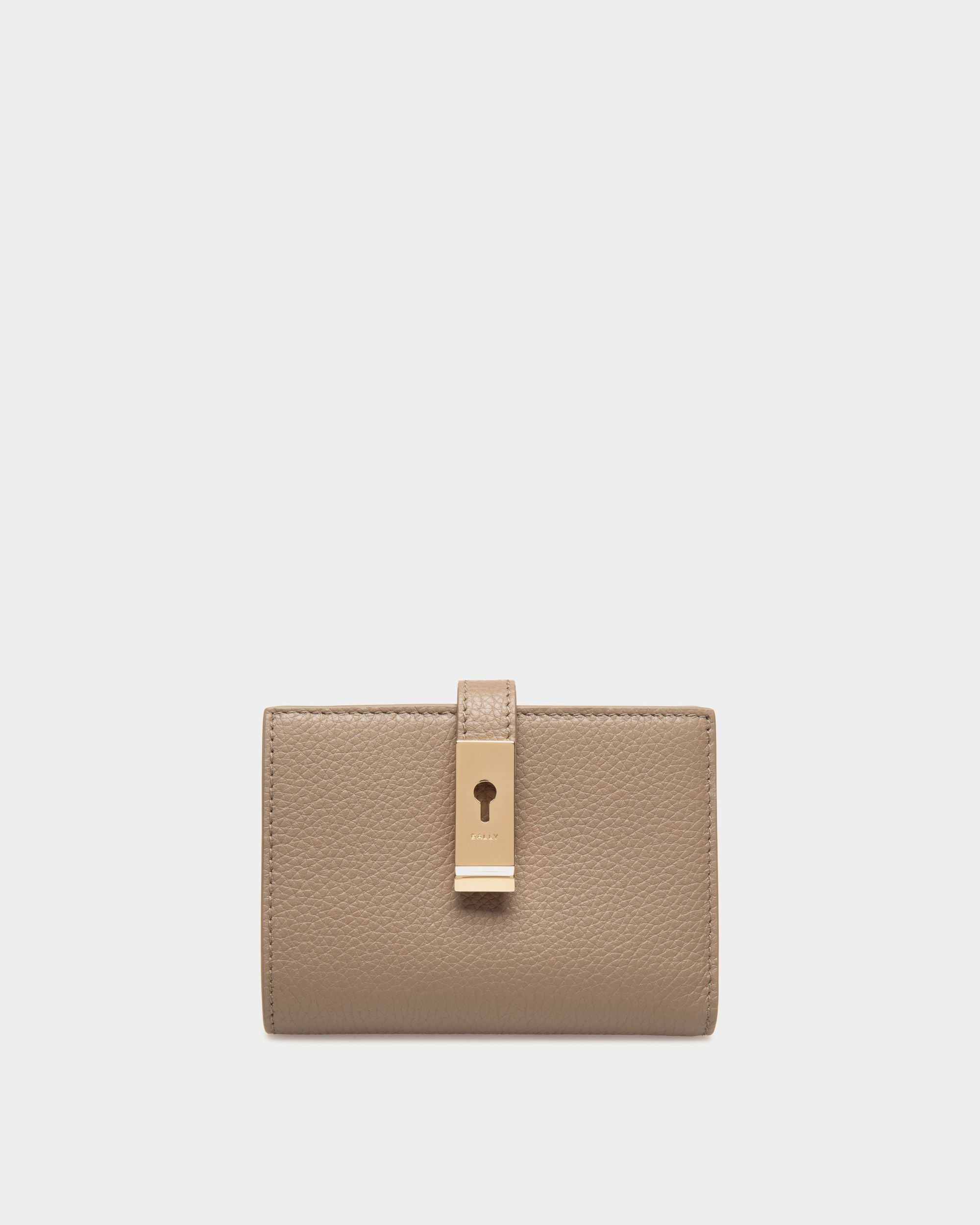 Portefeuille Lock Me En Cuir Grainé Taupe - Femme - Bally - 01