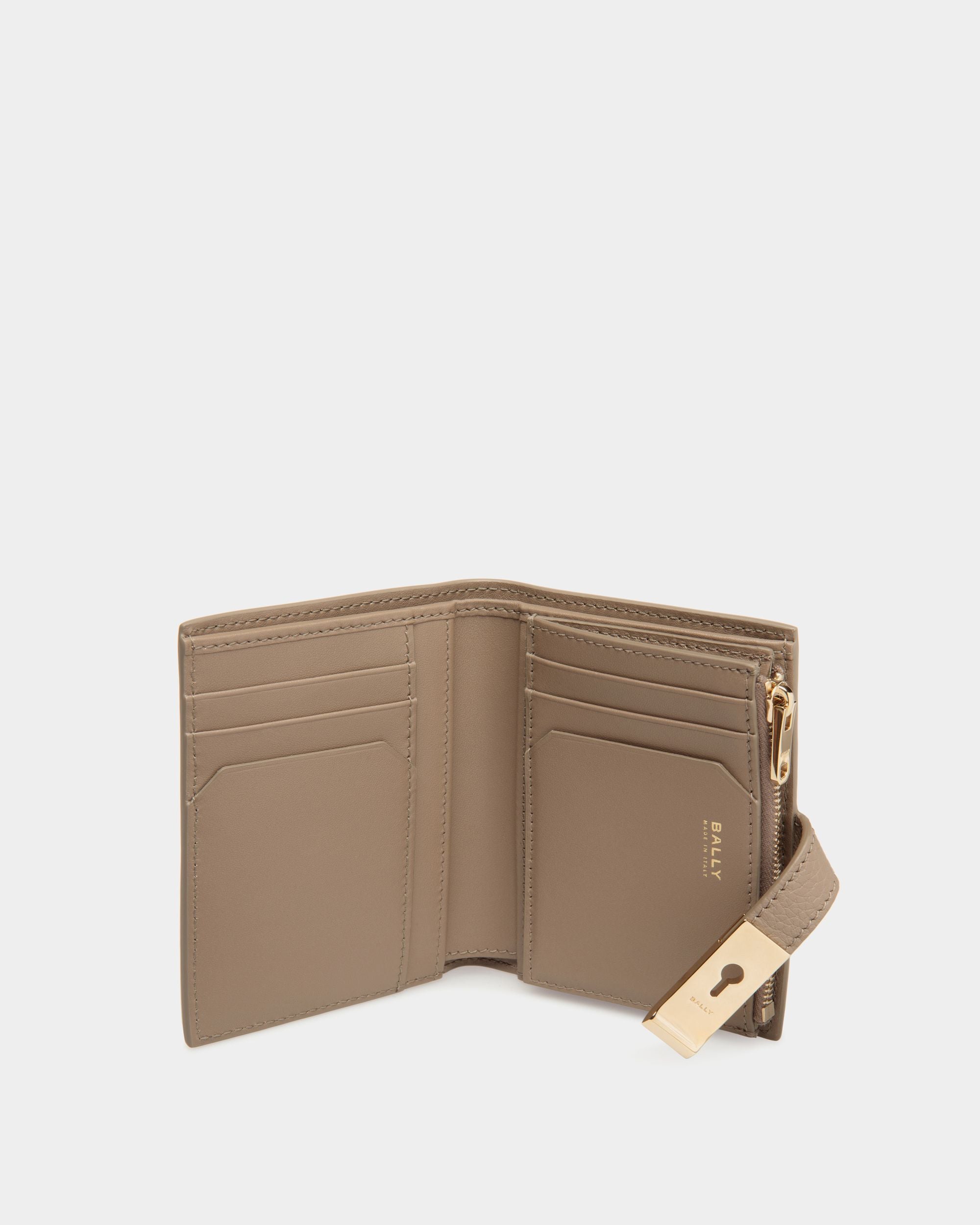 Portefeuille Lock Me En Cuir Grainé Taupe - Femme - Bally - 03