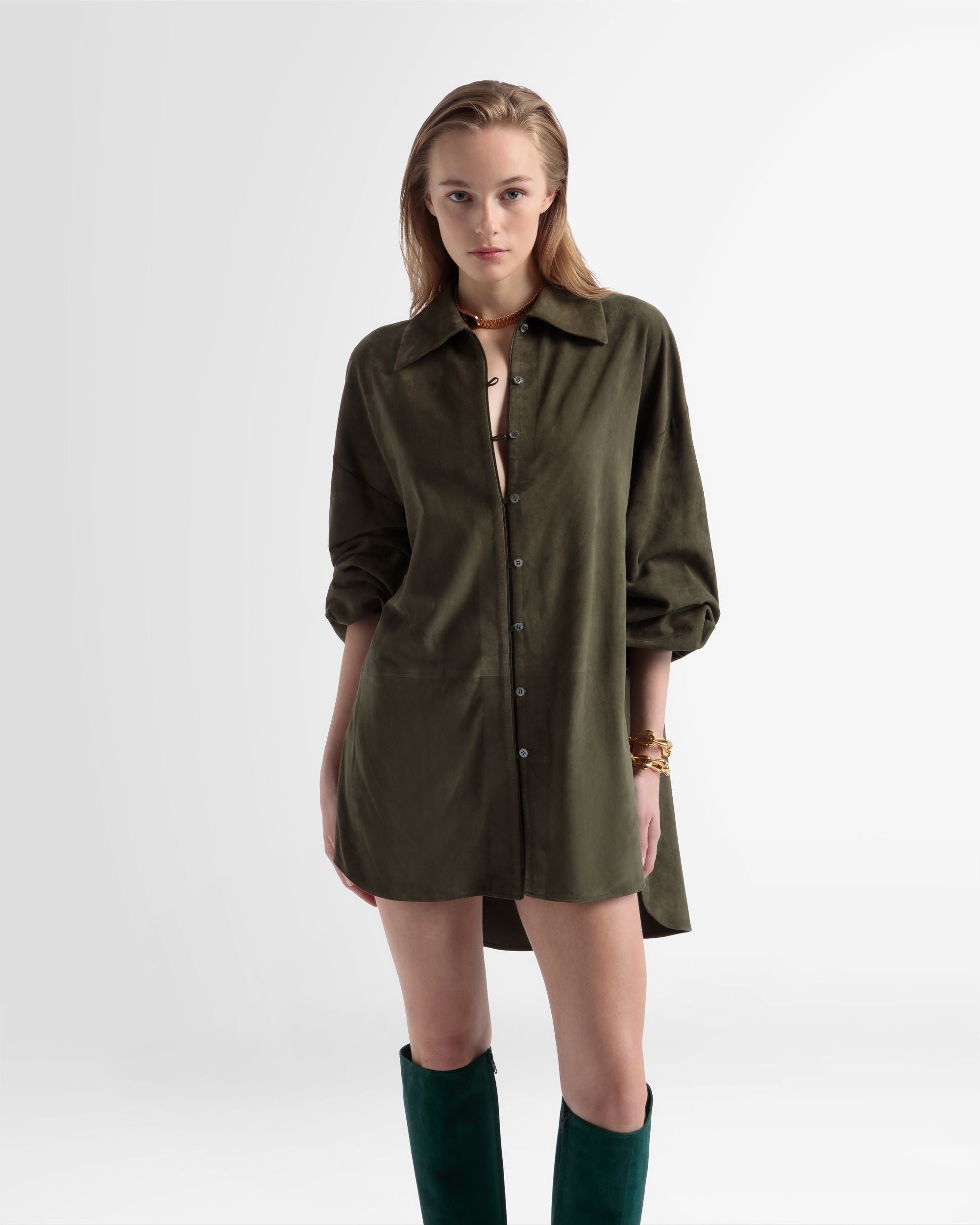 Oversized-Lederbluse In Grün - Damen - Bally - 02
