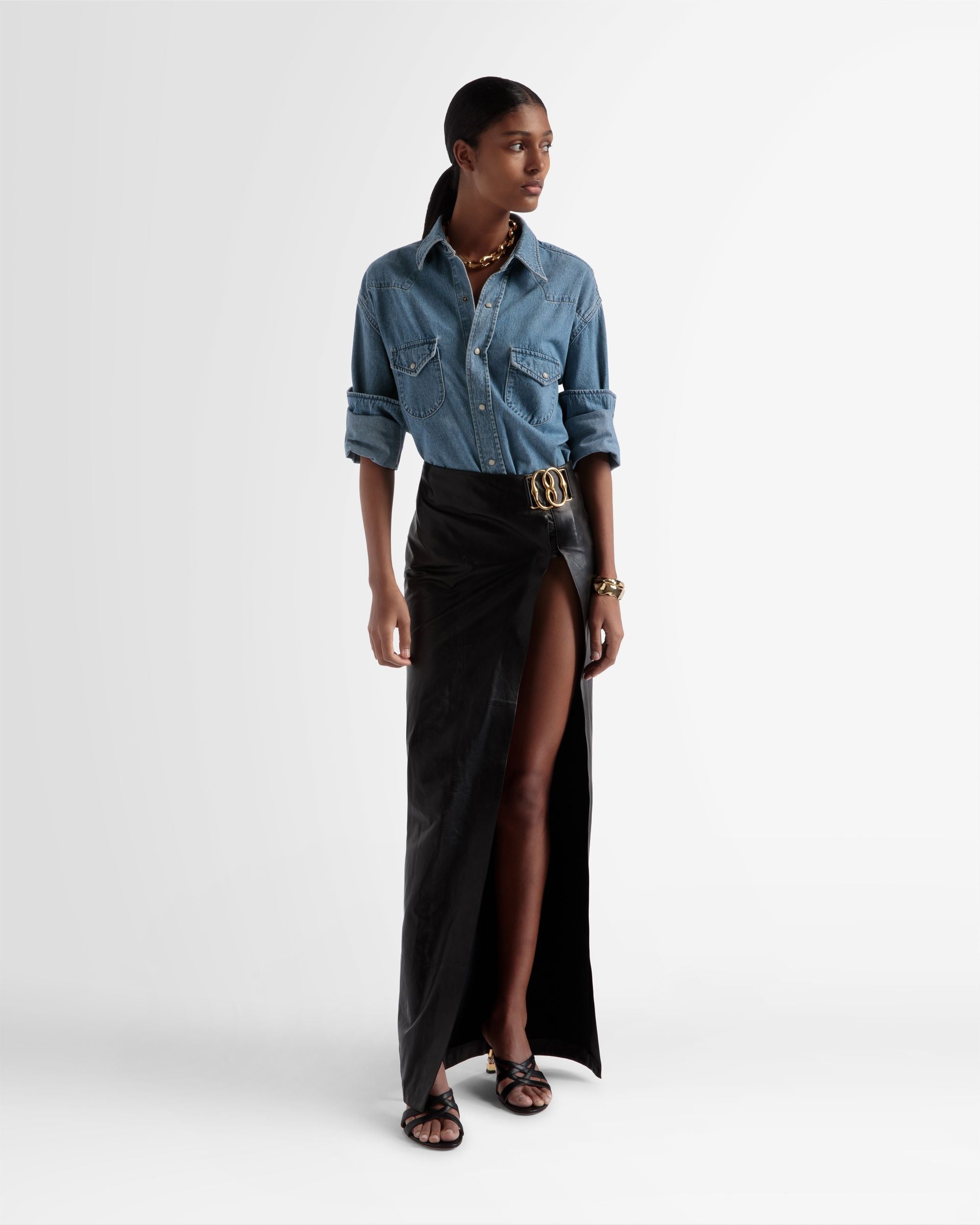 Lederrock Mit Seitenschlitz In Schwarz - Damen - Bally - 01