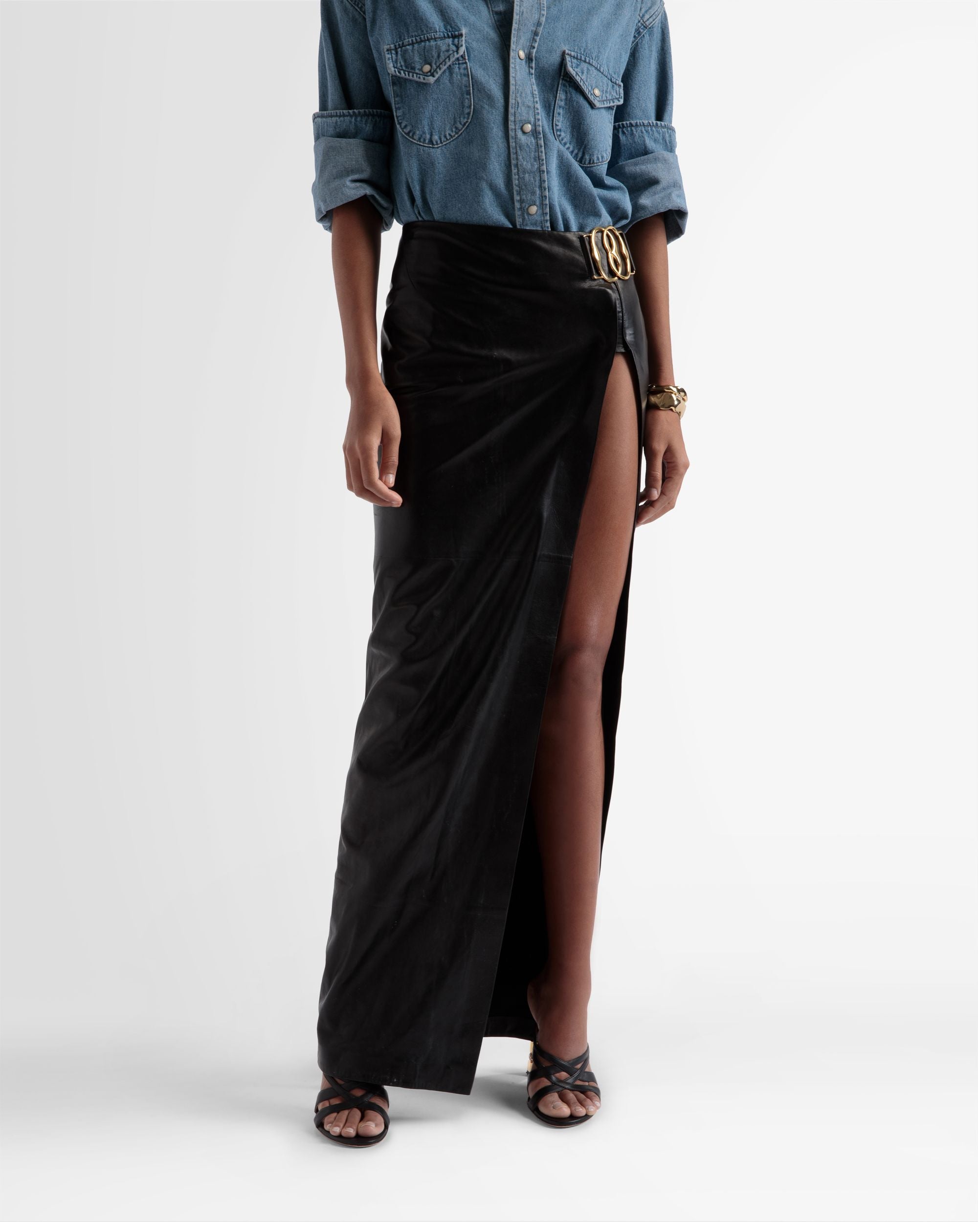 Lederrock Mit Seitenschlitz In Schwarz - Damen - Bally - 02