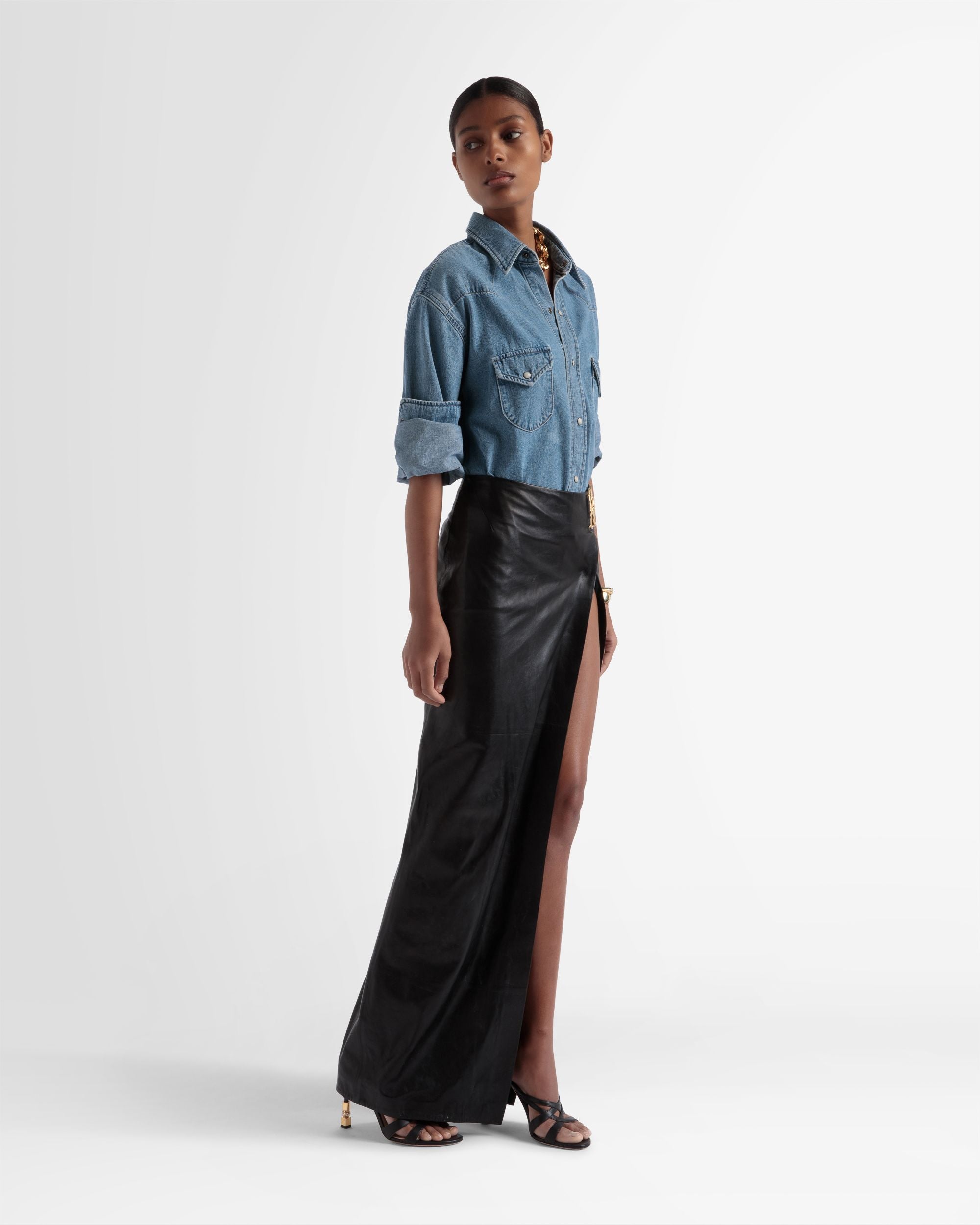 Lederrock Mit Seitenschlitz In Schwarz - Damen - Bally - 04