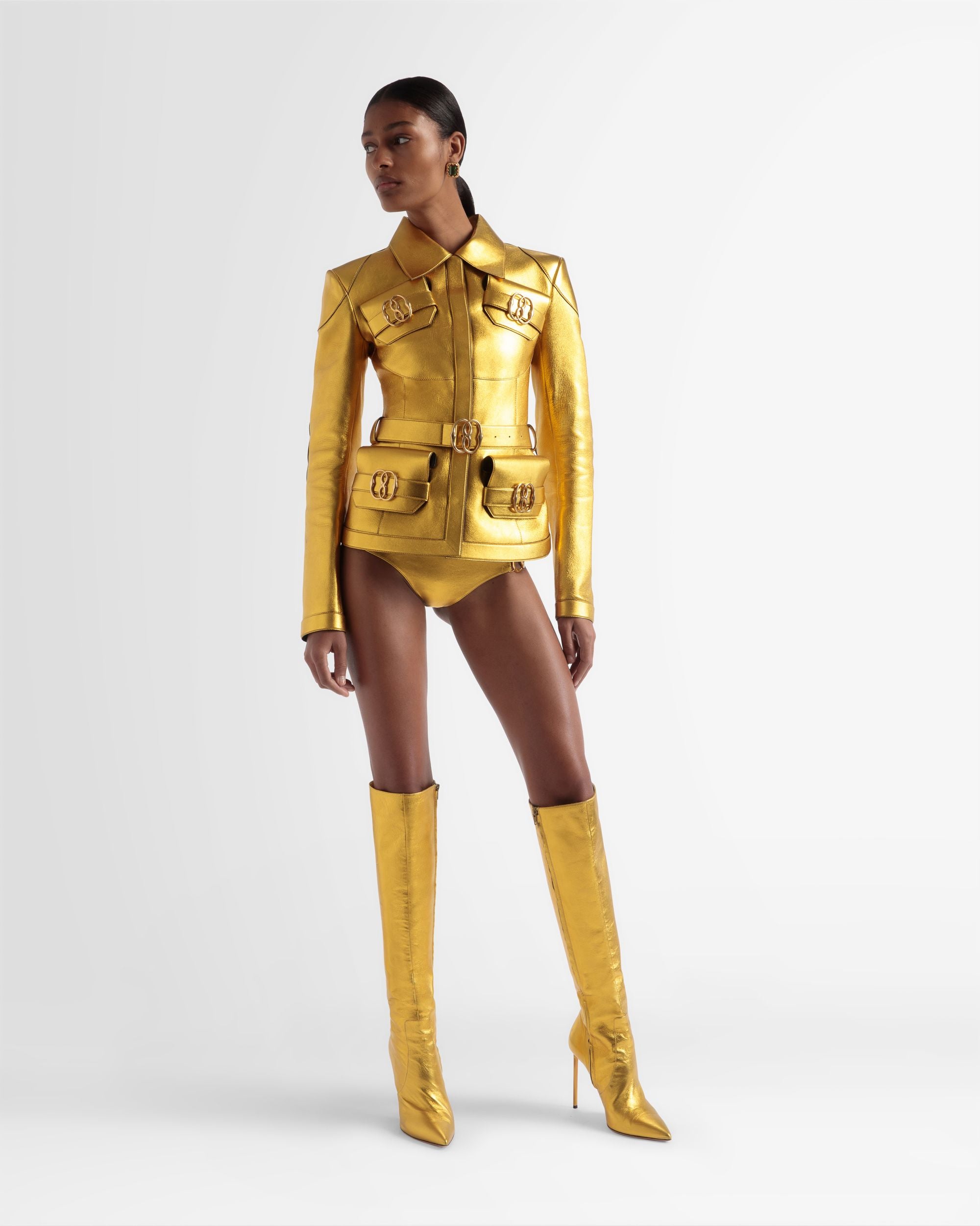 Lederjacke Mit Gürtel In Gold - Damen - Bally - 01