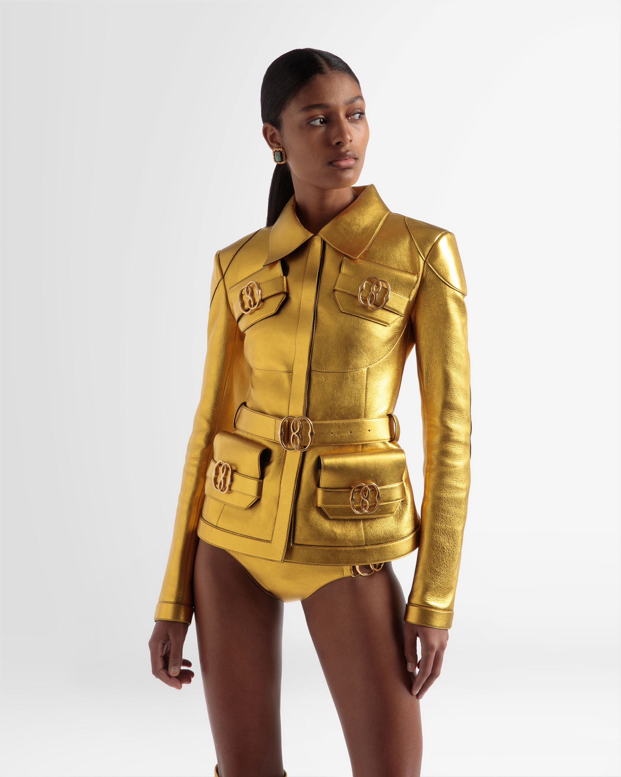 Lederjacke Mit Gürtel In Gold - Damen - Bally - 02