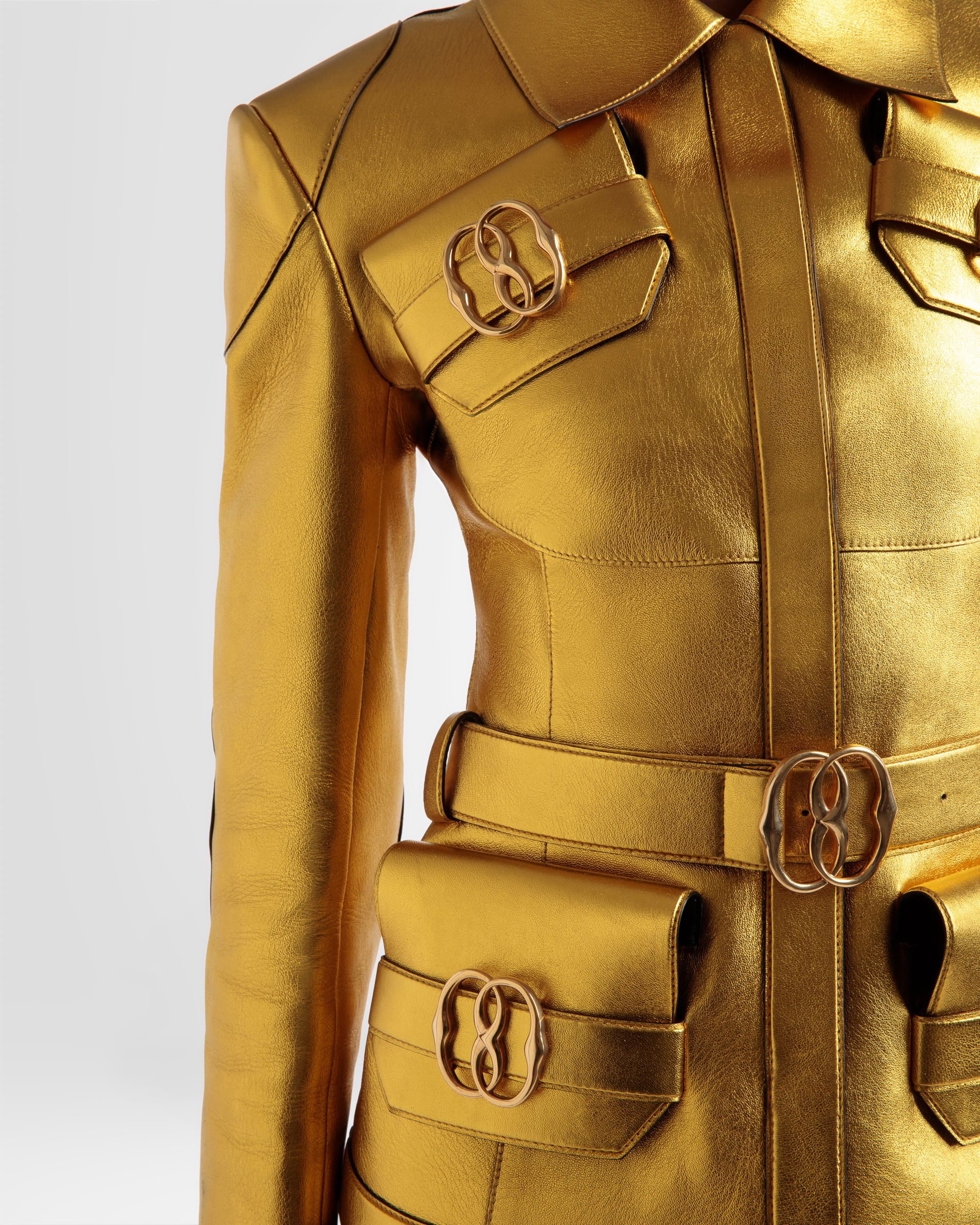 Lederjacke Mit Gürtel In Gold - Damen - Bally - 03