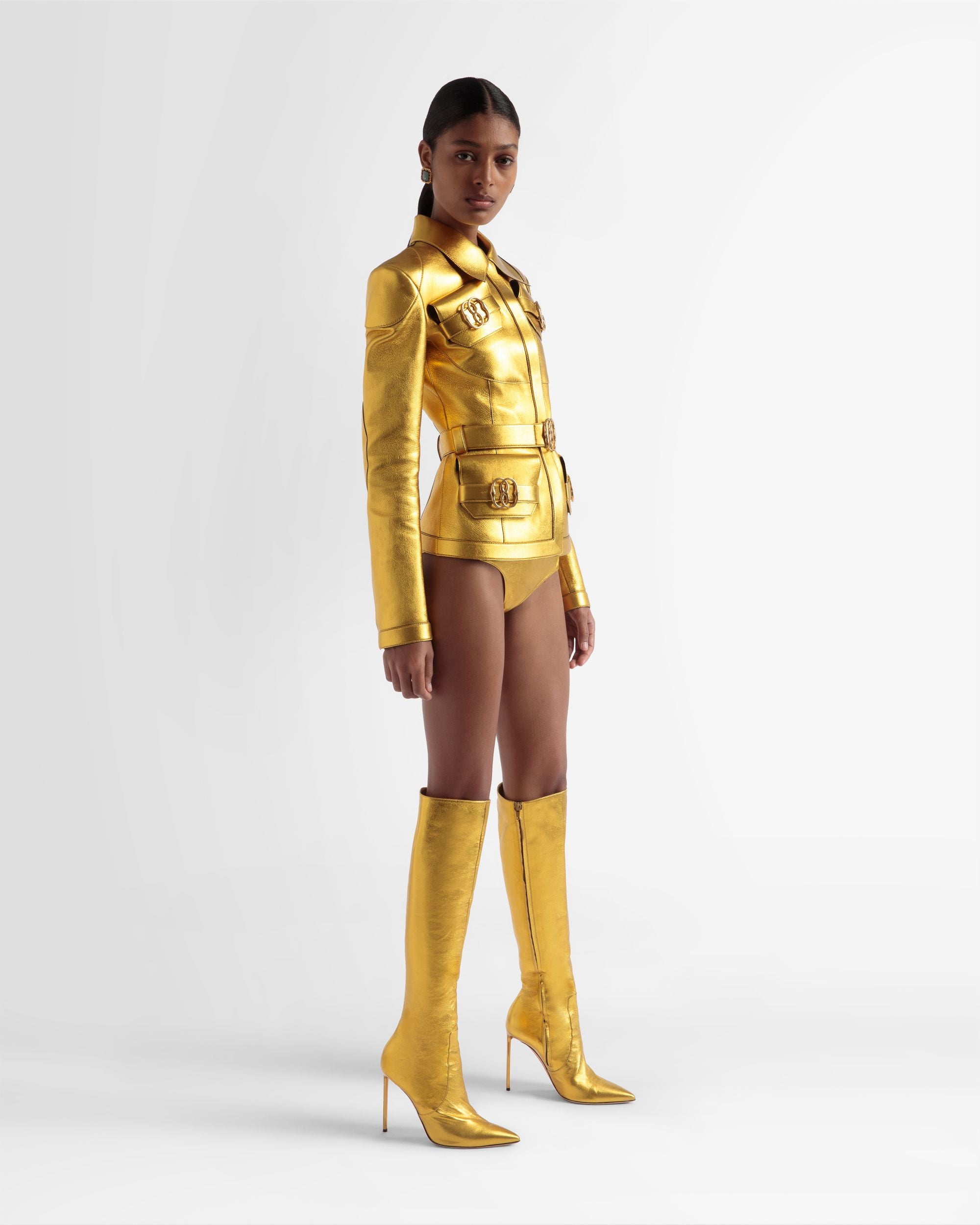Lederjacke Mit Gürtel In Gold - Damen - Bally - 04