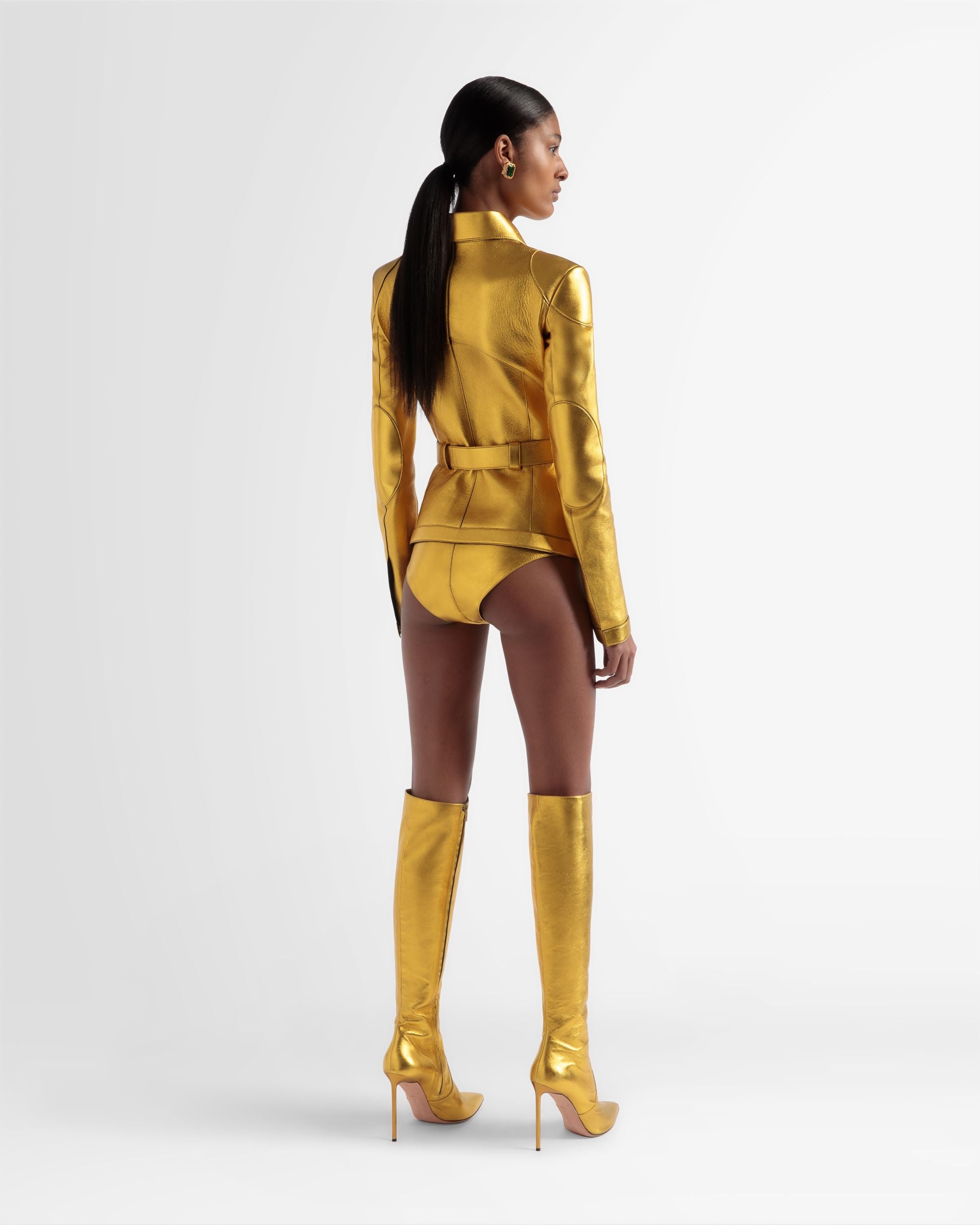 Lederjacke Mit Gürtel In Gold - Damen - Bally - 05