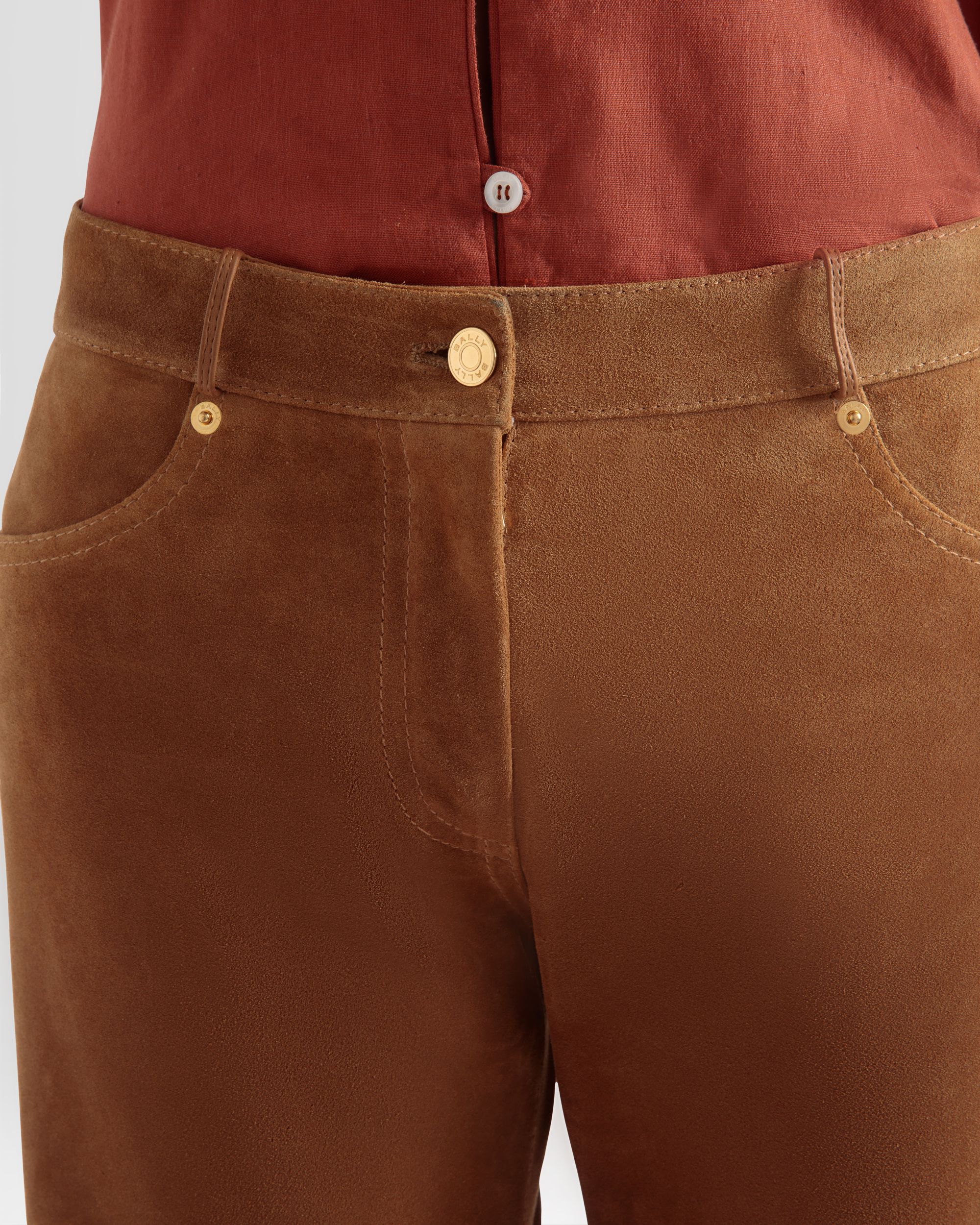 Pantalon En Cuir Jambe Droite De Couleur Désert - Femme - Bally - 02