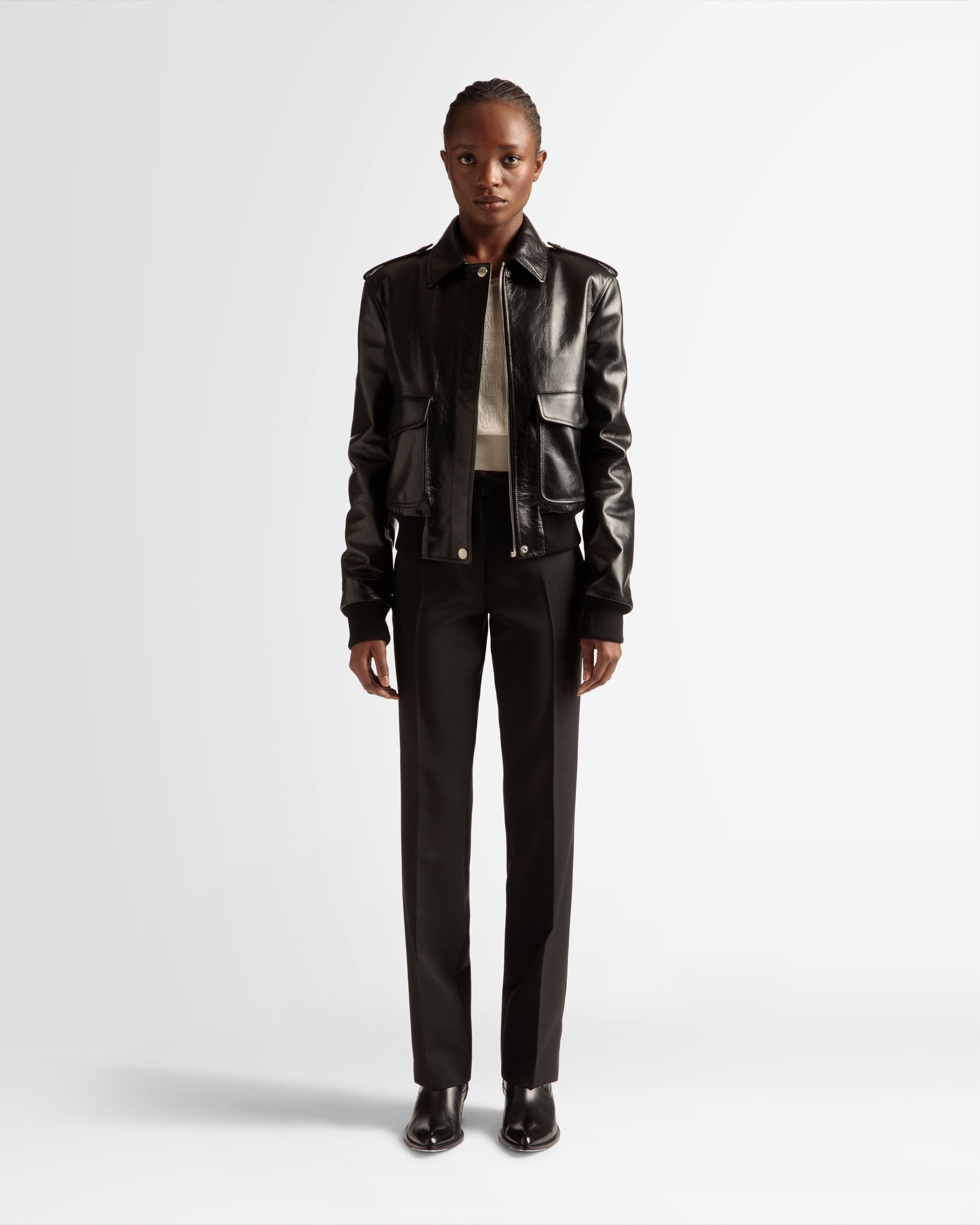 Blouson Bomber En Cuir Noir - Femme - Bally - 02