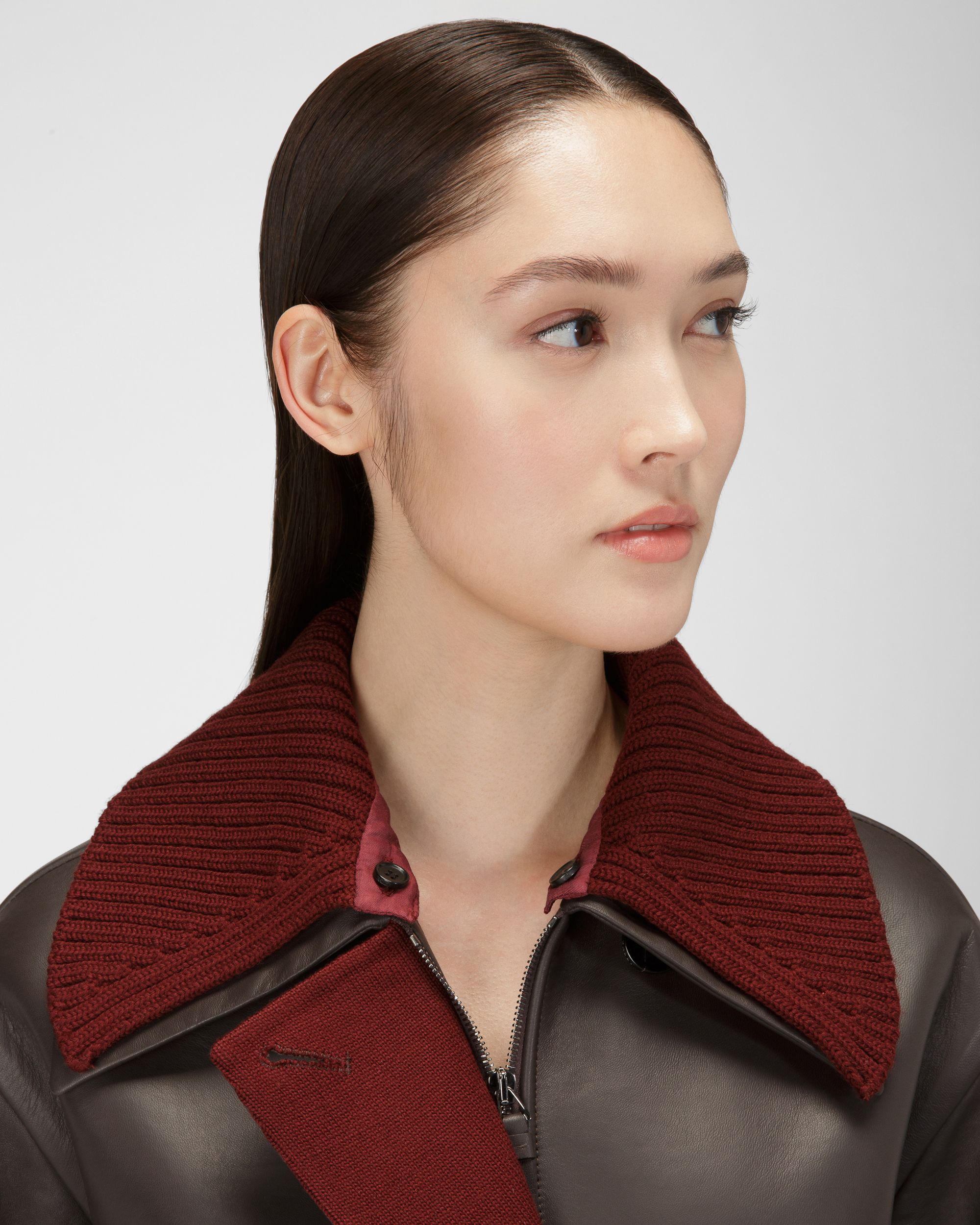 Leather Coat In Ebony Brown - Women's - Bally - 02