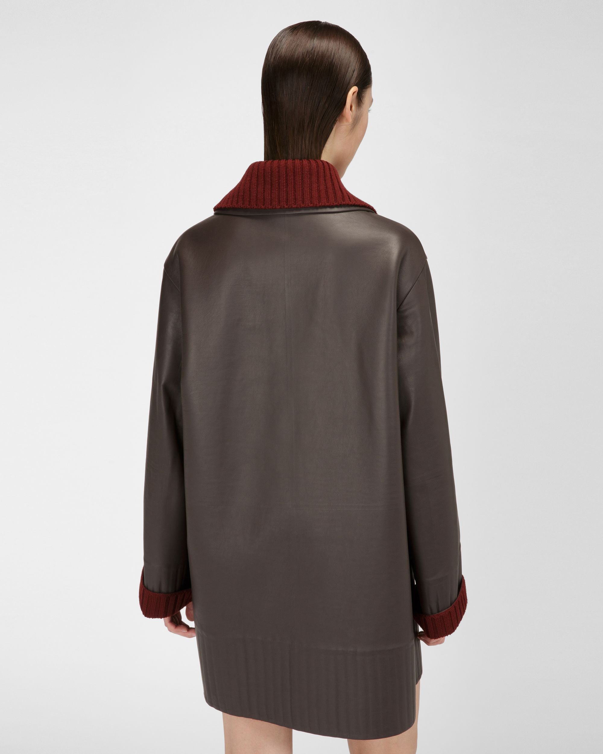 Leather Coat In Ebony Brown - Women's - Bally - 03