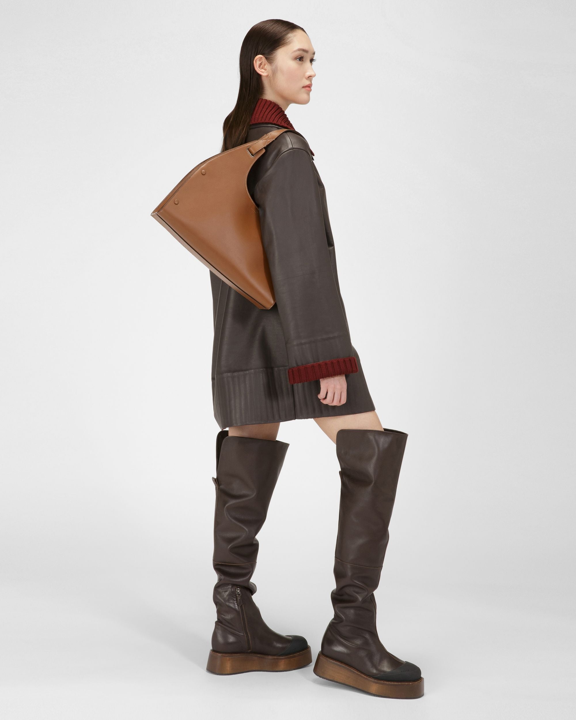 Leather Coat In Ebony Brown - Women's - Bally - 05