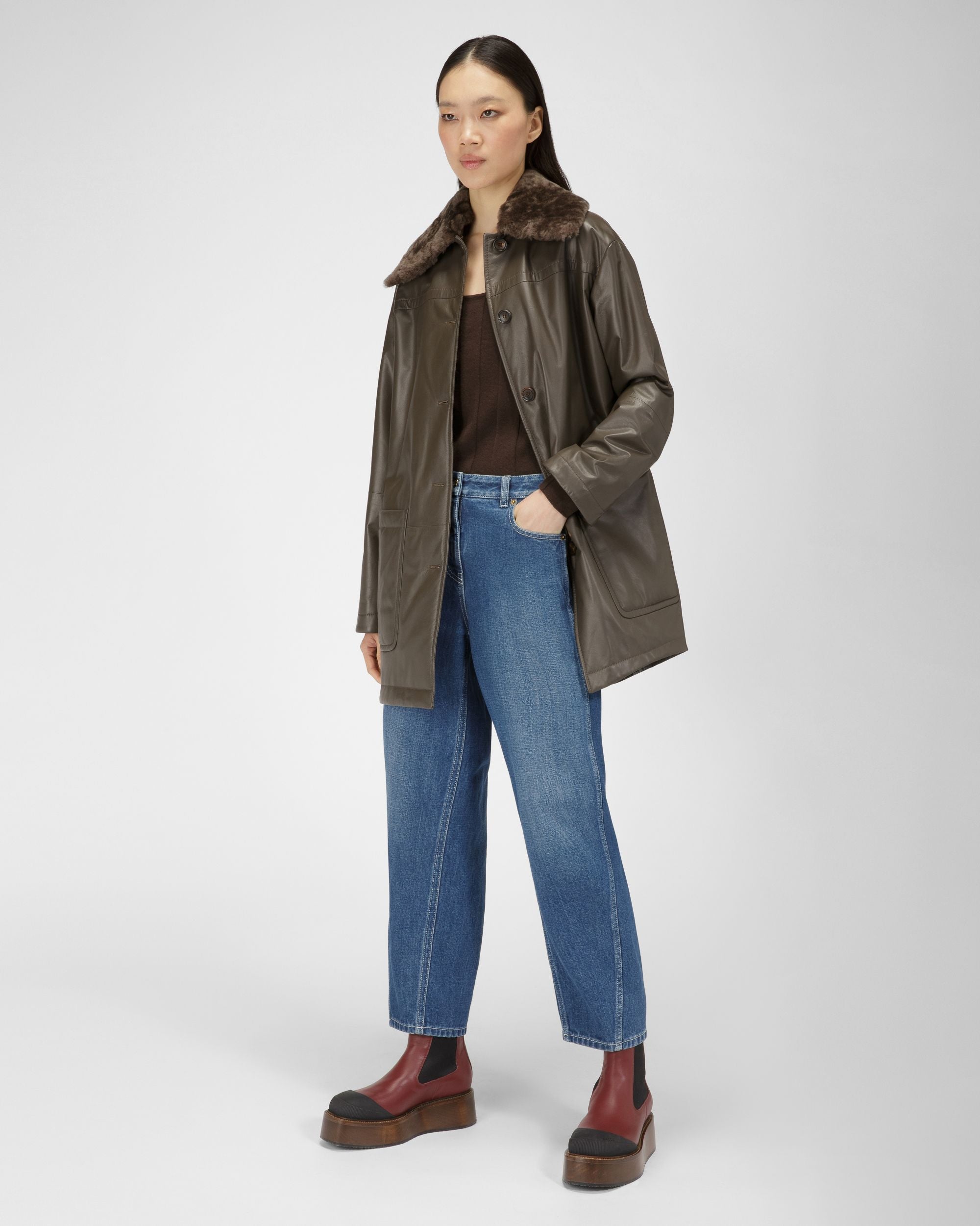 Leather Coat In Brown - Women's - Bally - 05