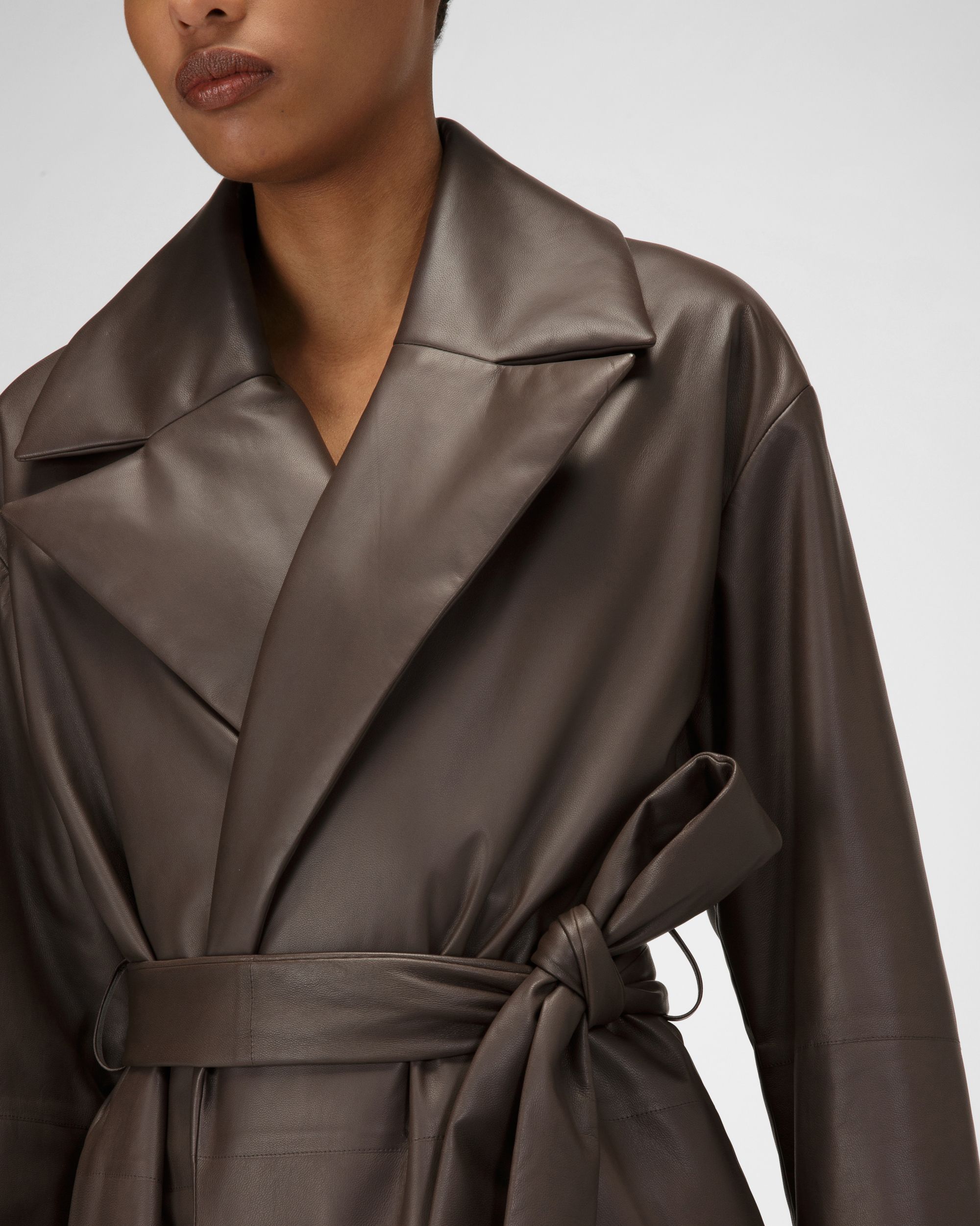 Manteau En Cuir Brun Ébène - Femme - Bally - 02