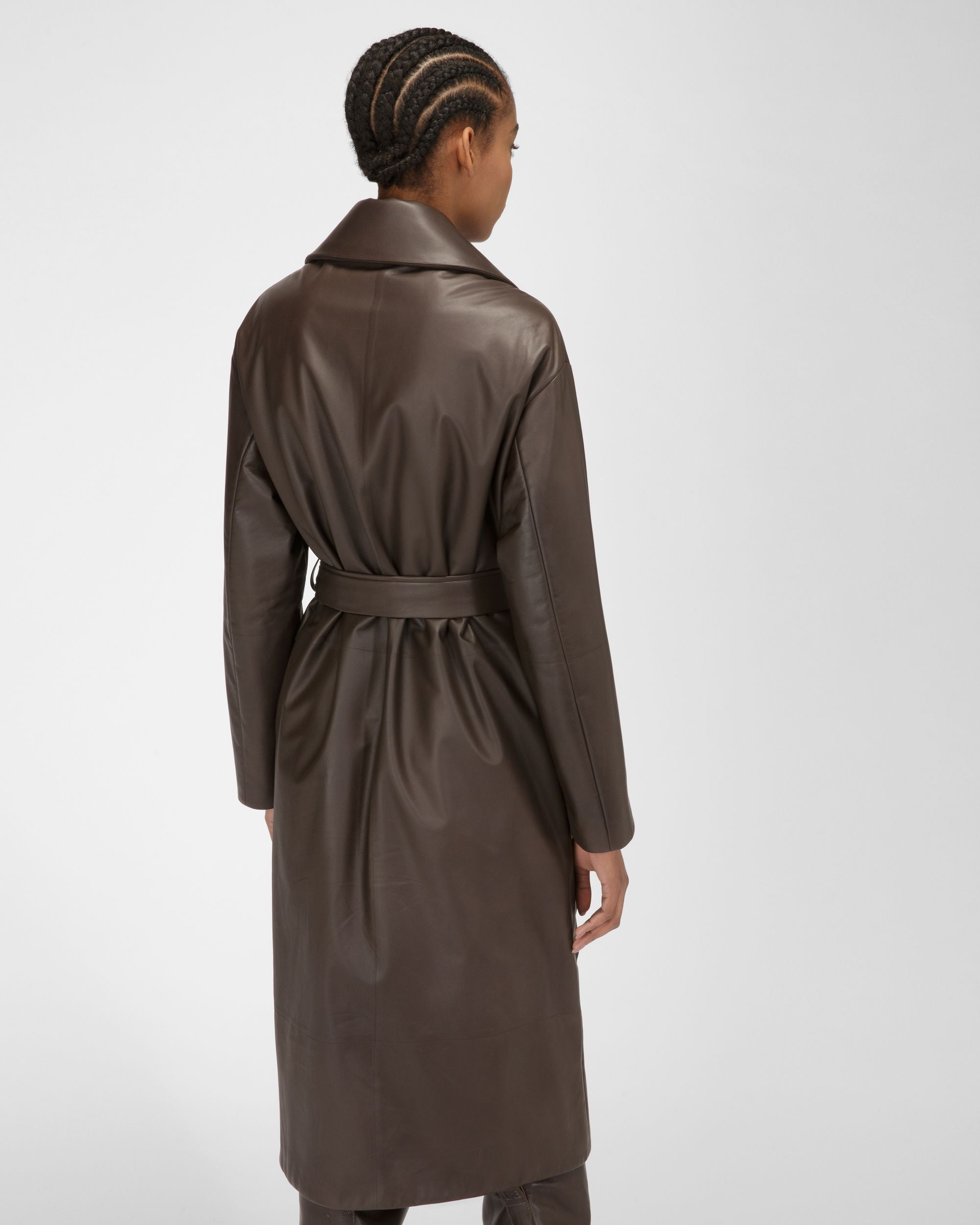 Manteau En Cuir Brun Ébène - Femme - Bally - 03