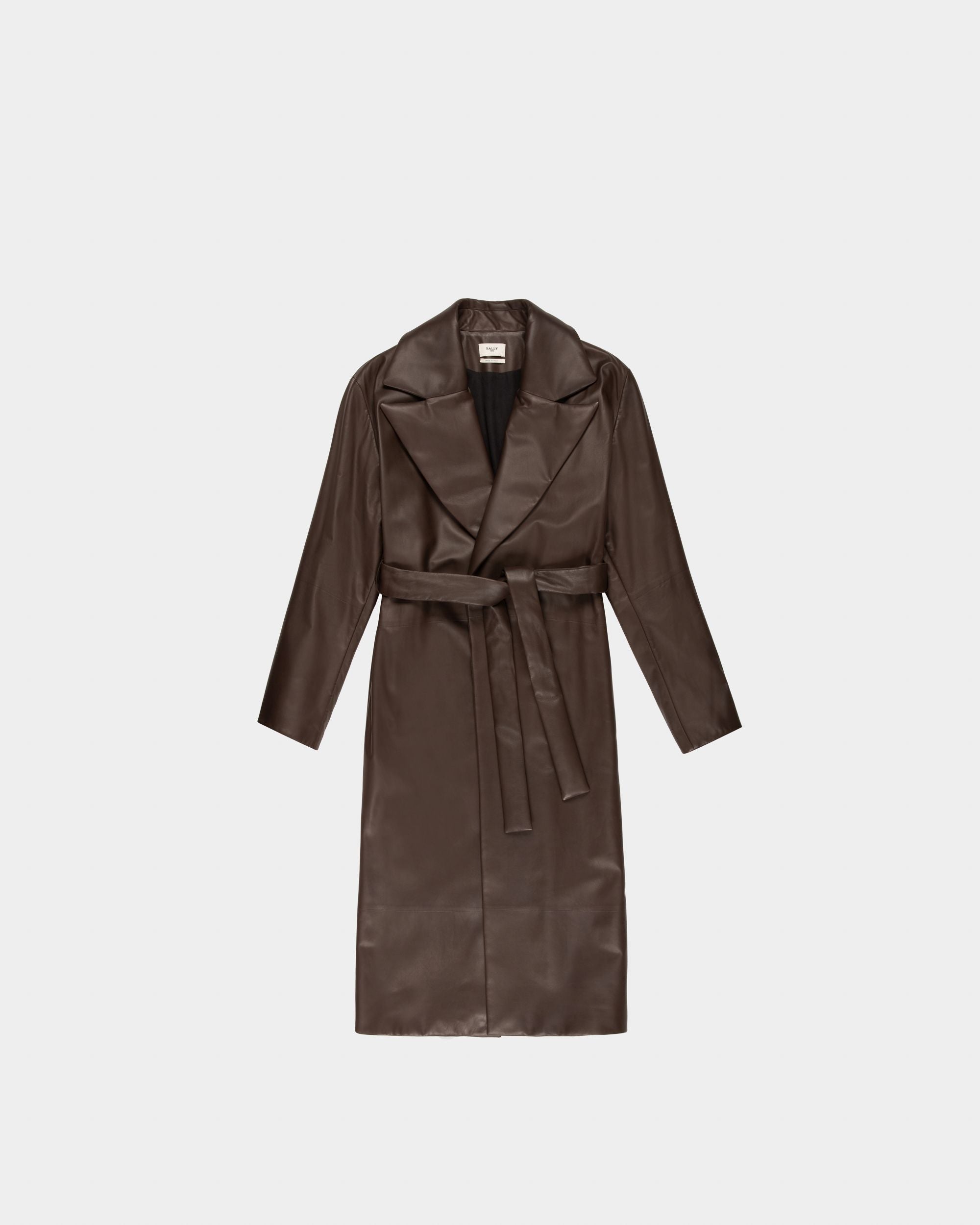 Manteau En Cuir Brun Ébène - Femme - Bally - 04