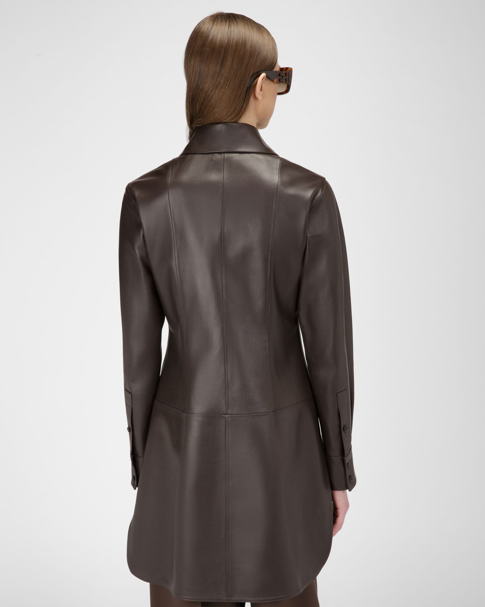 Leather Shirt In Ebony Brown - Women's - Bally - 03