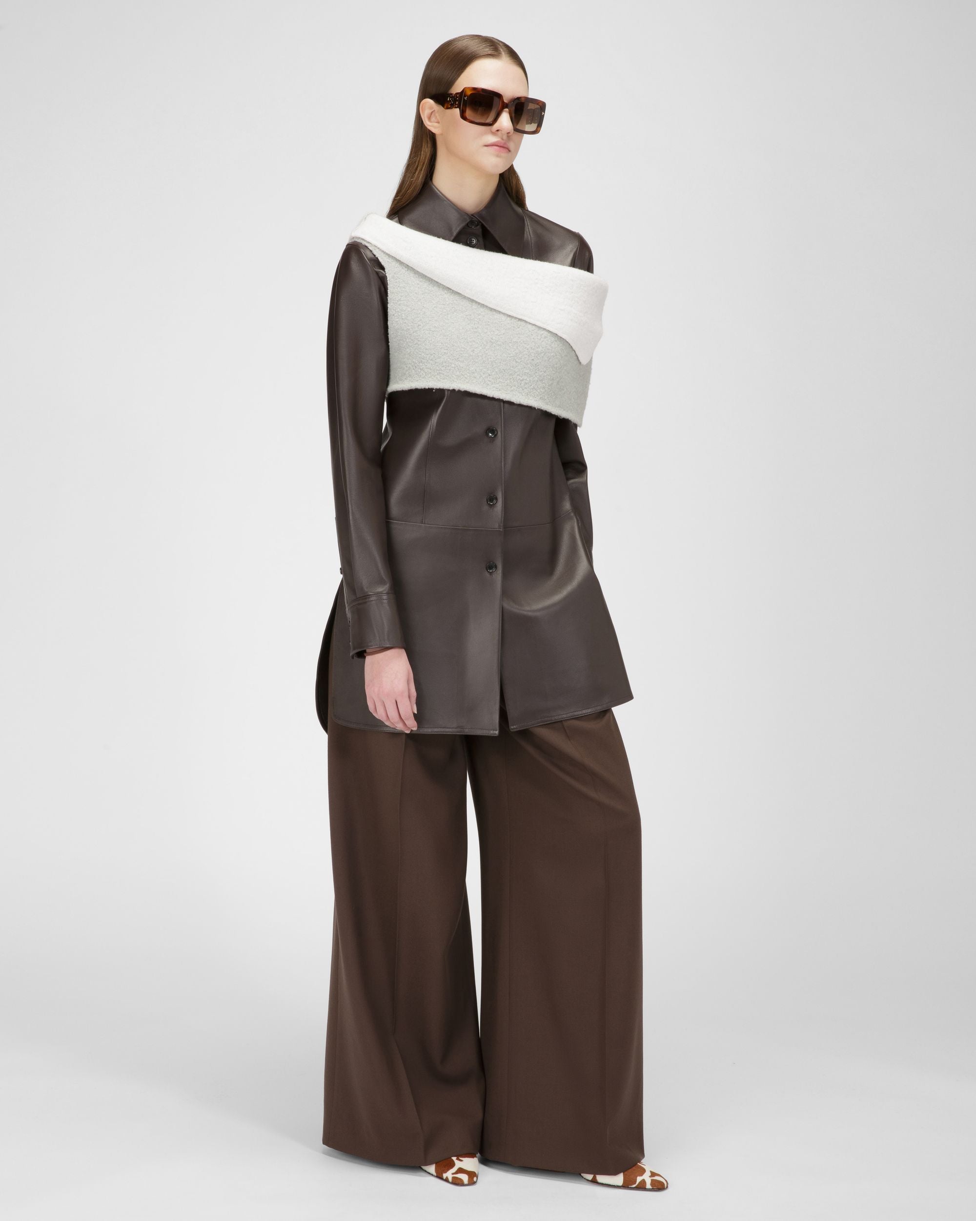 Leather Shirt In Ebony Brown - Women's - Bally - 05