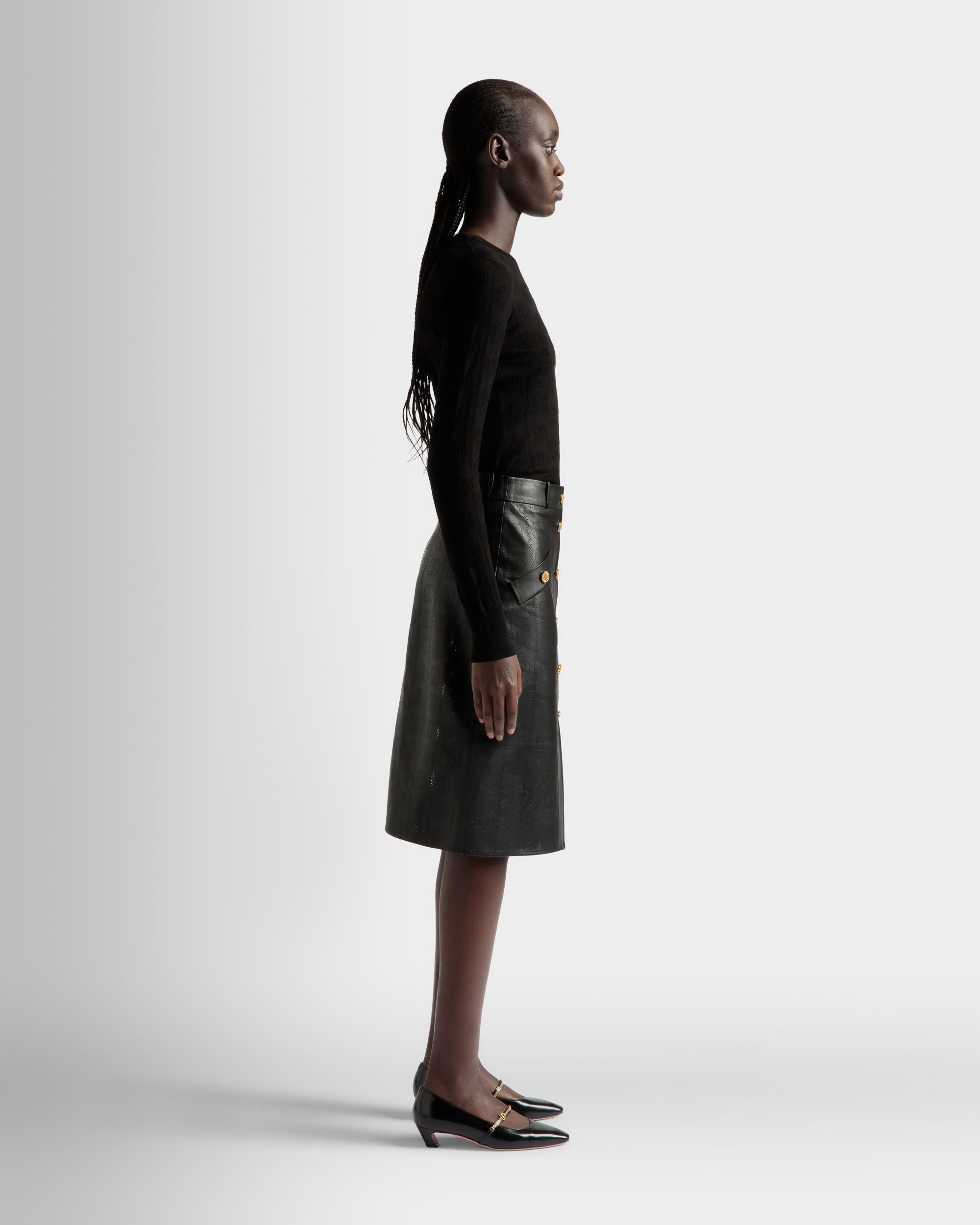 Midi Skirt In Black Leather - Women's - Bally - 05