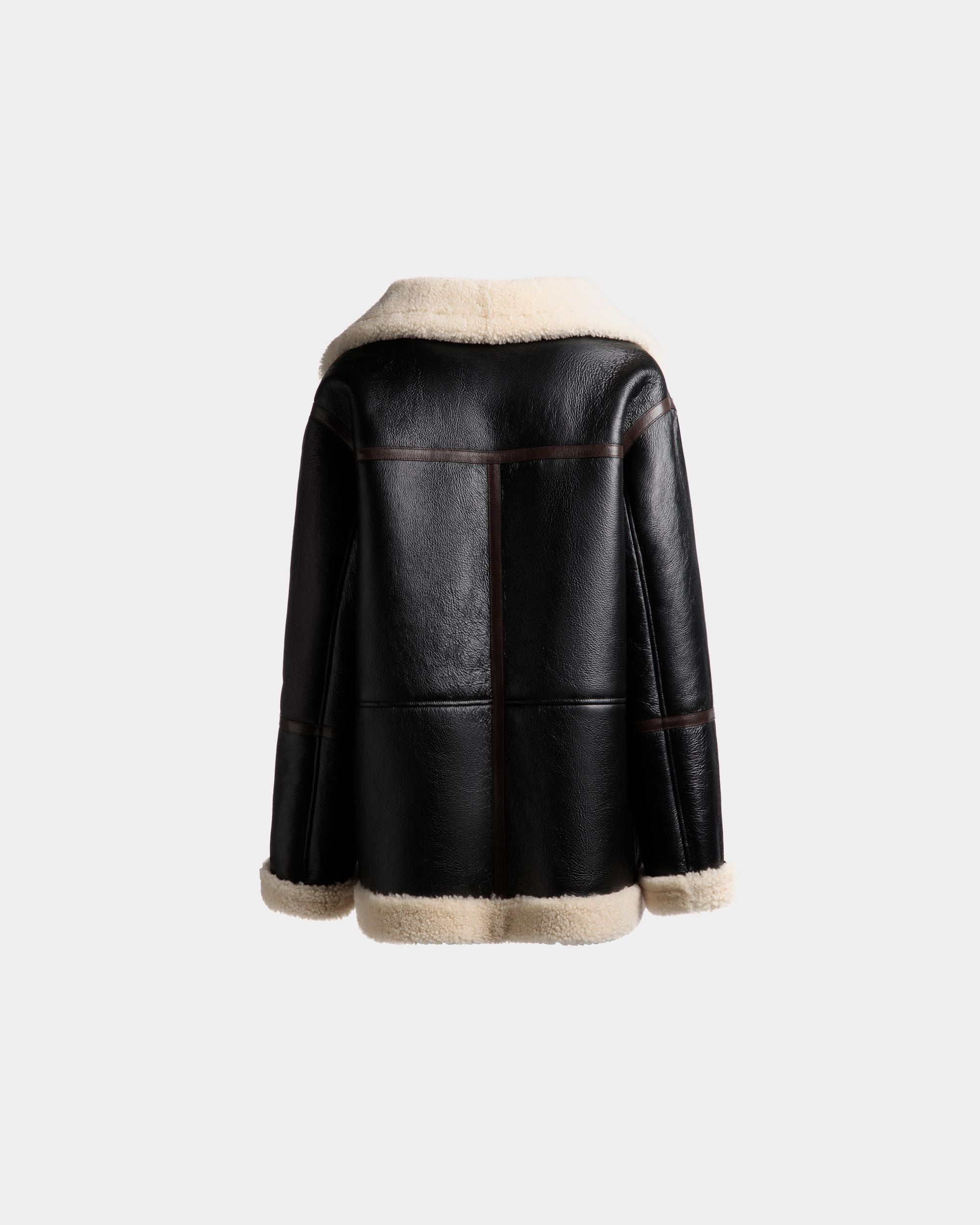 Veste En Cuir Noir Doublé De Mouton Retourné - Femme - Bally - 03