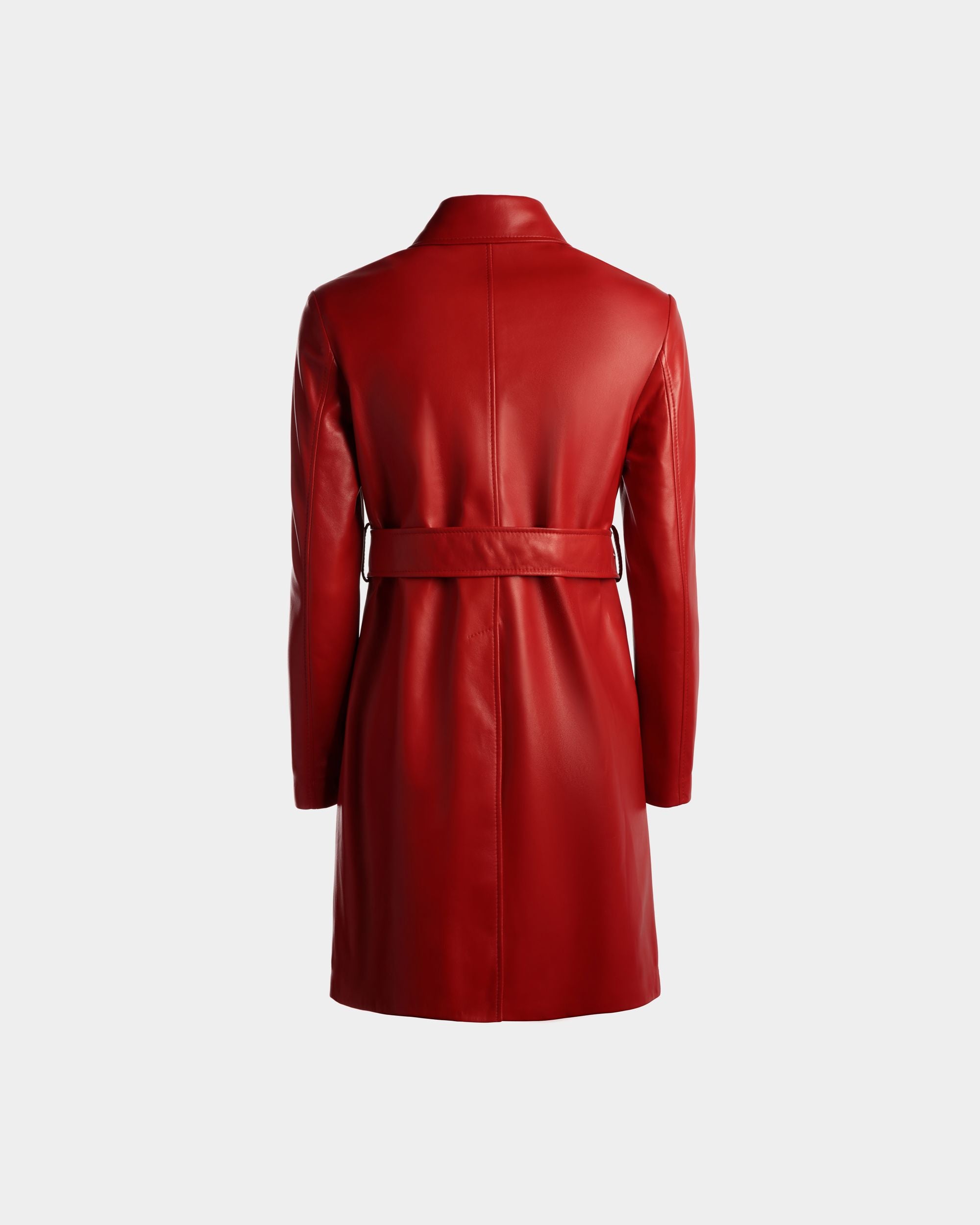 Belted Midi Coat in Candy Red Leather - Women's - Bally - 07