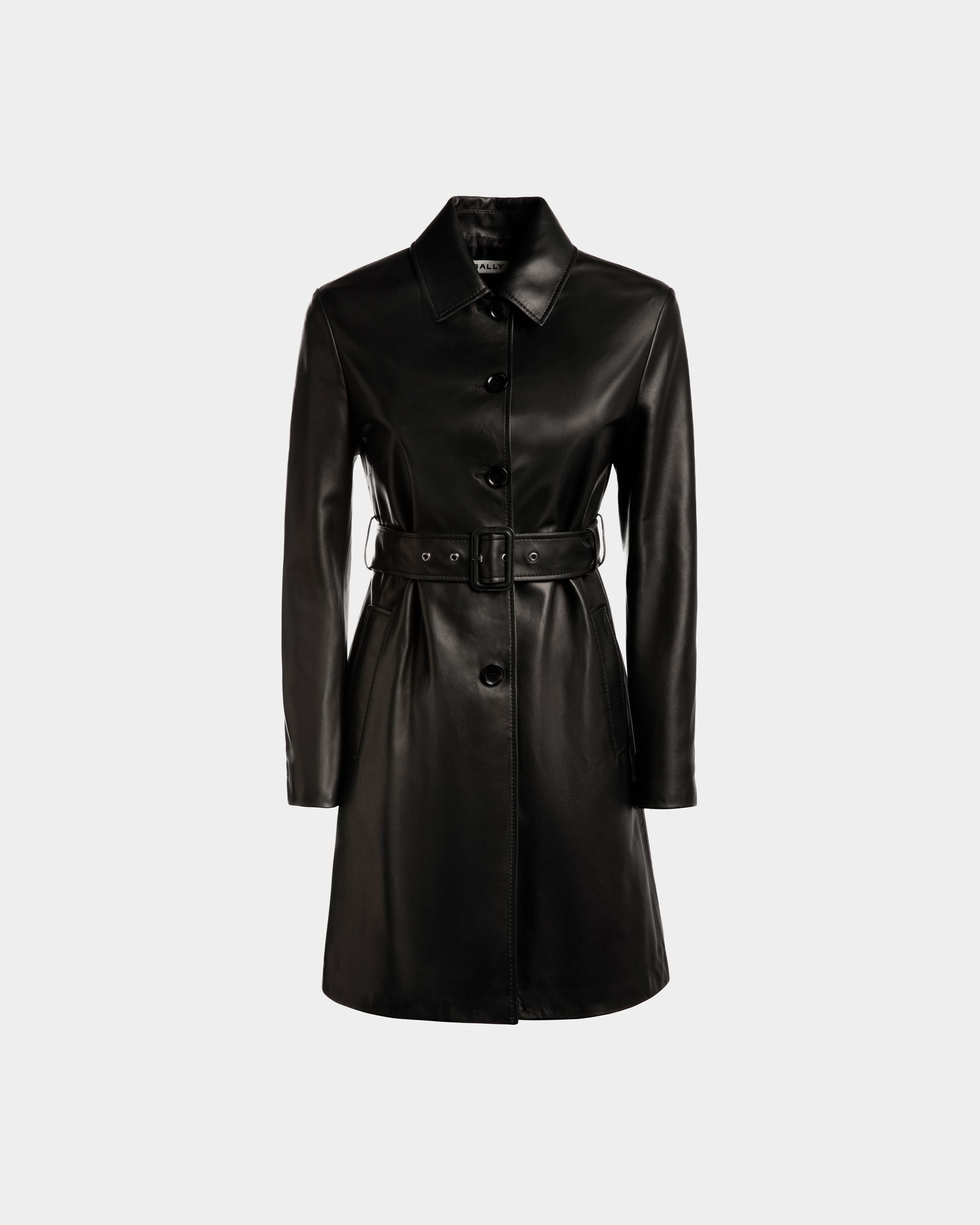 Midi-Mantel Mit Gürtel Aus Leder In Schwarz - Damen - Bally - 01