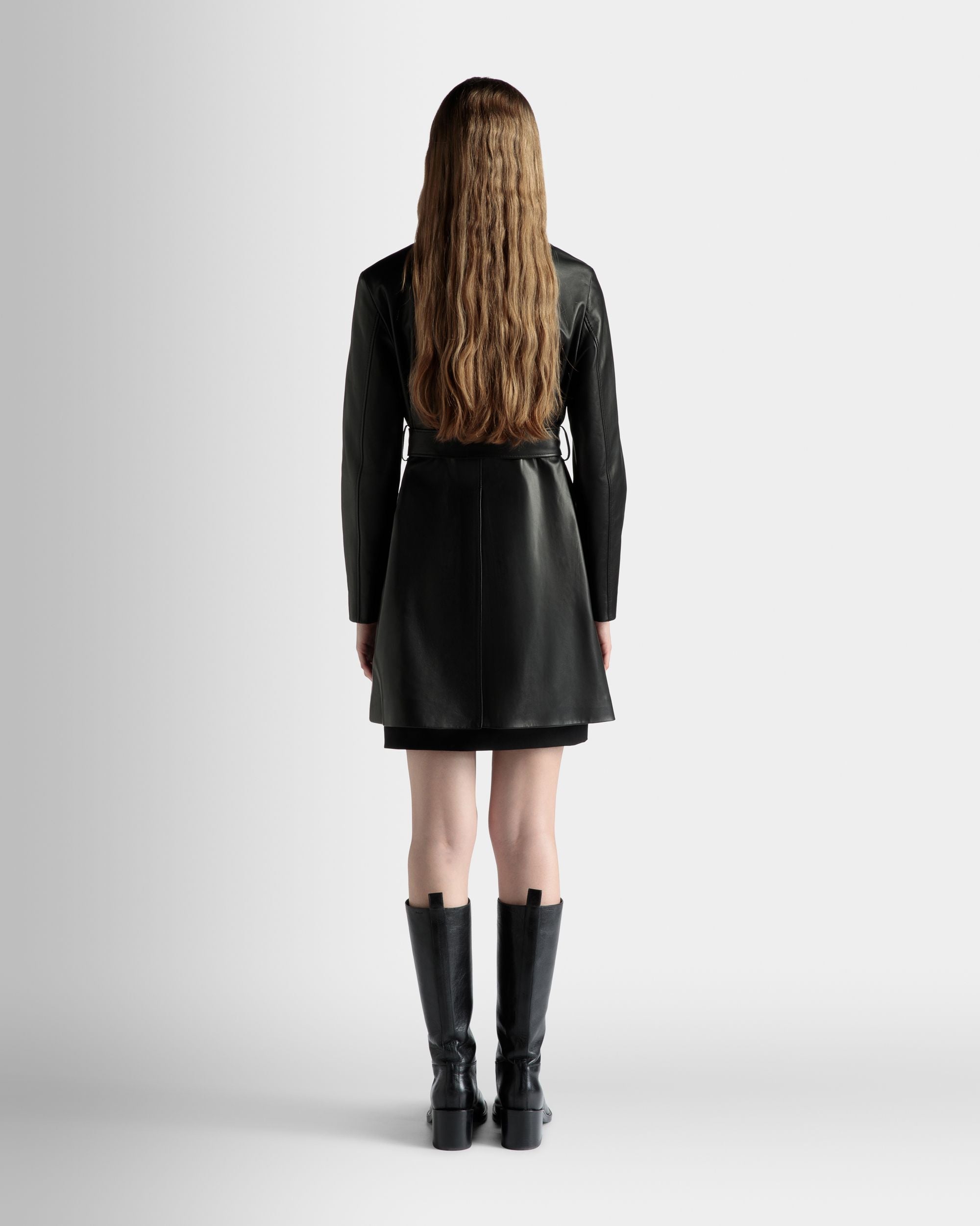 Midi-Mantel Mit Gürtel Aus Leder In Schwarz - Damen - Bally - 06