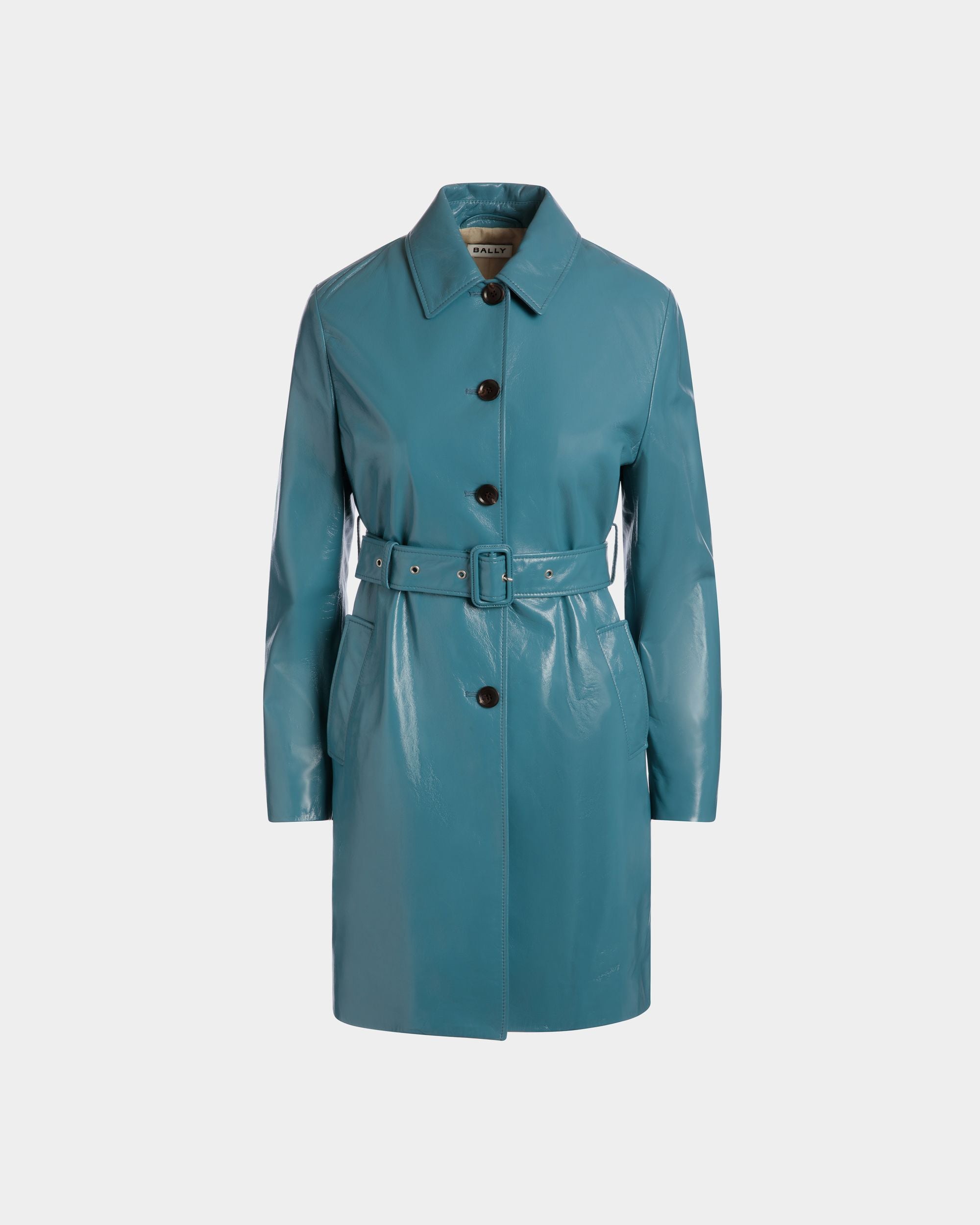 Abrigo Con Cinturón De Piel Medium Blue - Mujer - Bally - 01