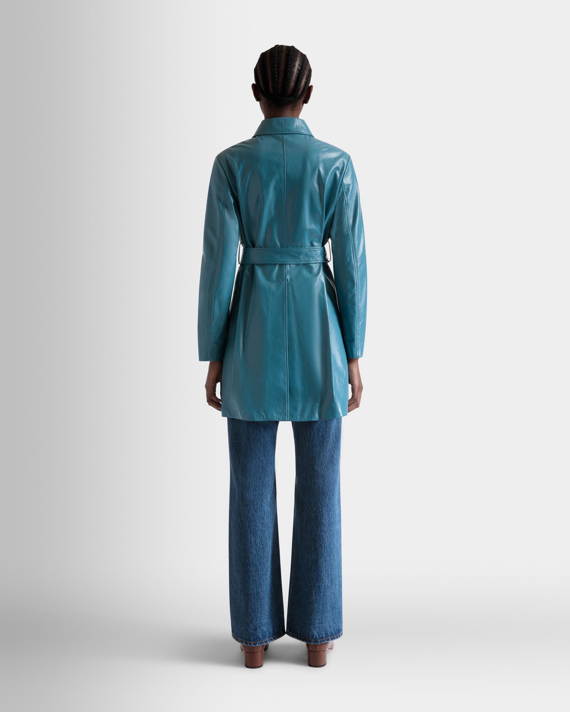 Abrigo Con Cinturón De Piel Medium Blue - Mujer - Bally - 06