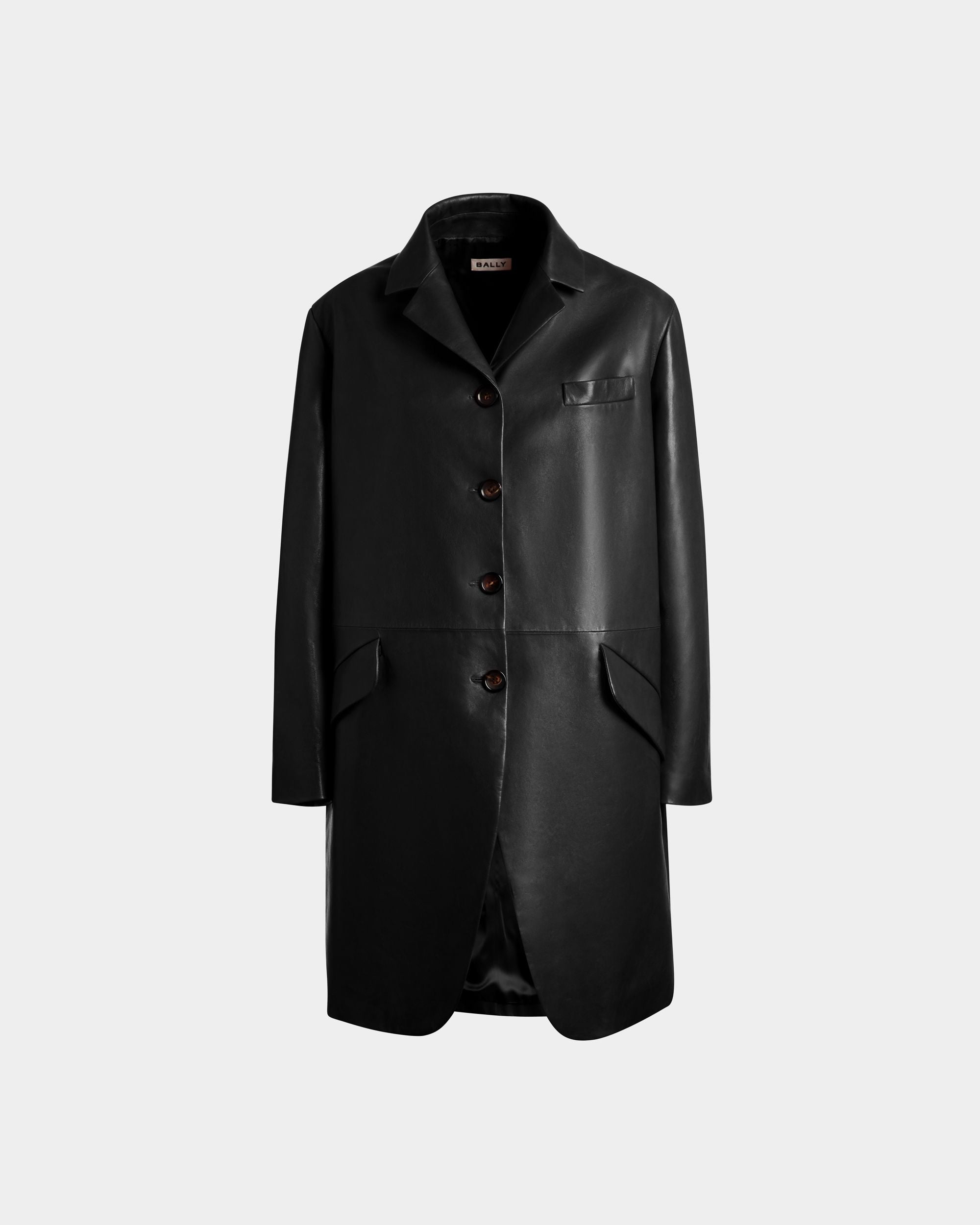 Abrigo Midi De Botonadura Simple De Piel Negra - Mujer - Bally - 01