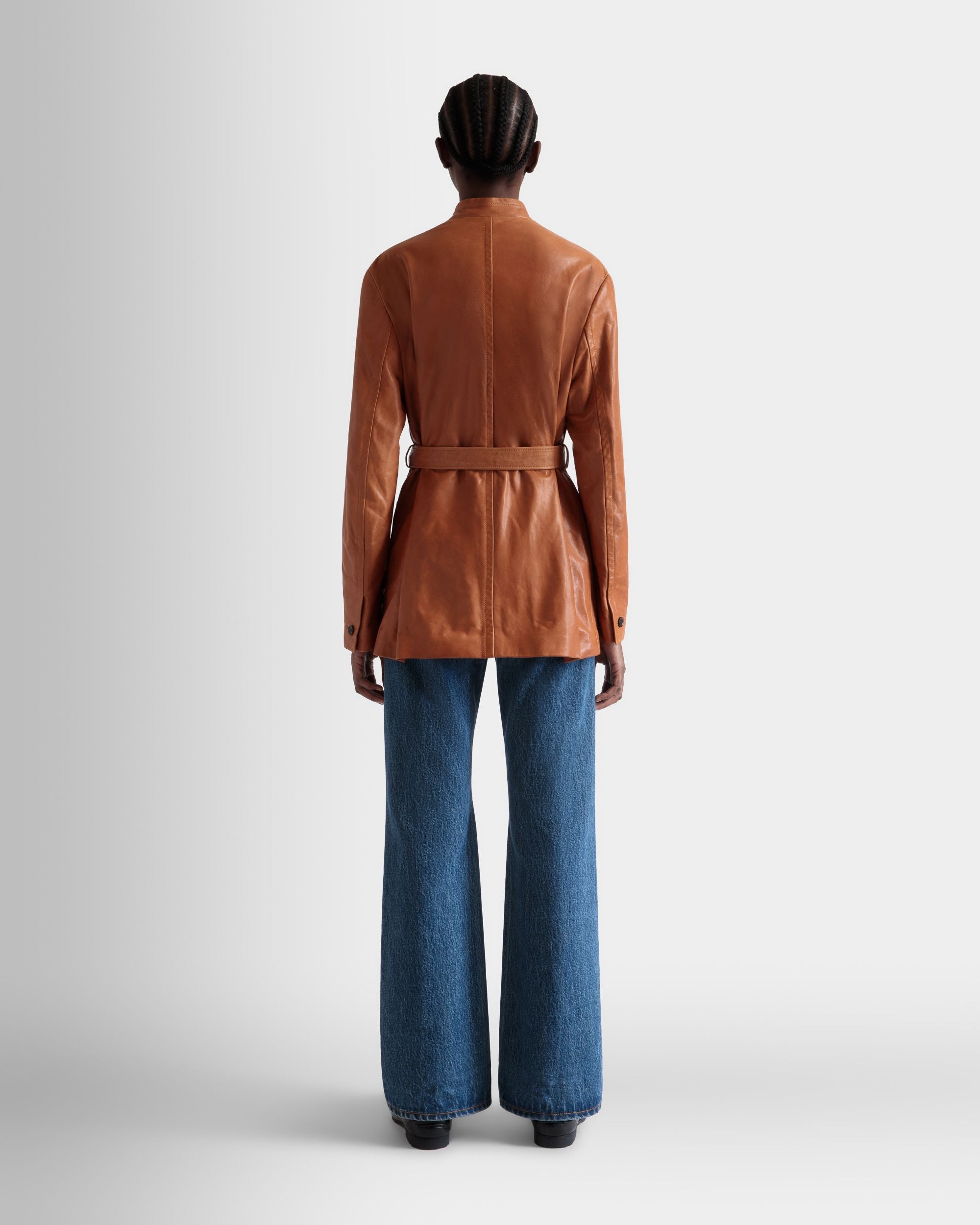 Jacke Mit Gürtel Aus Leder In Braun - Damen - Bally - 05
