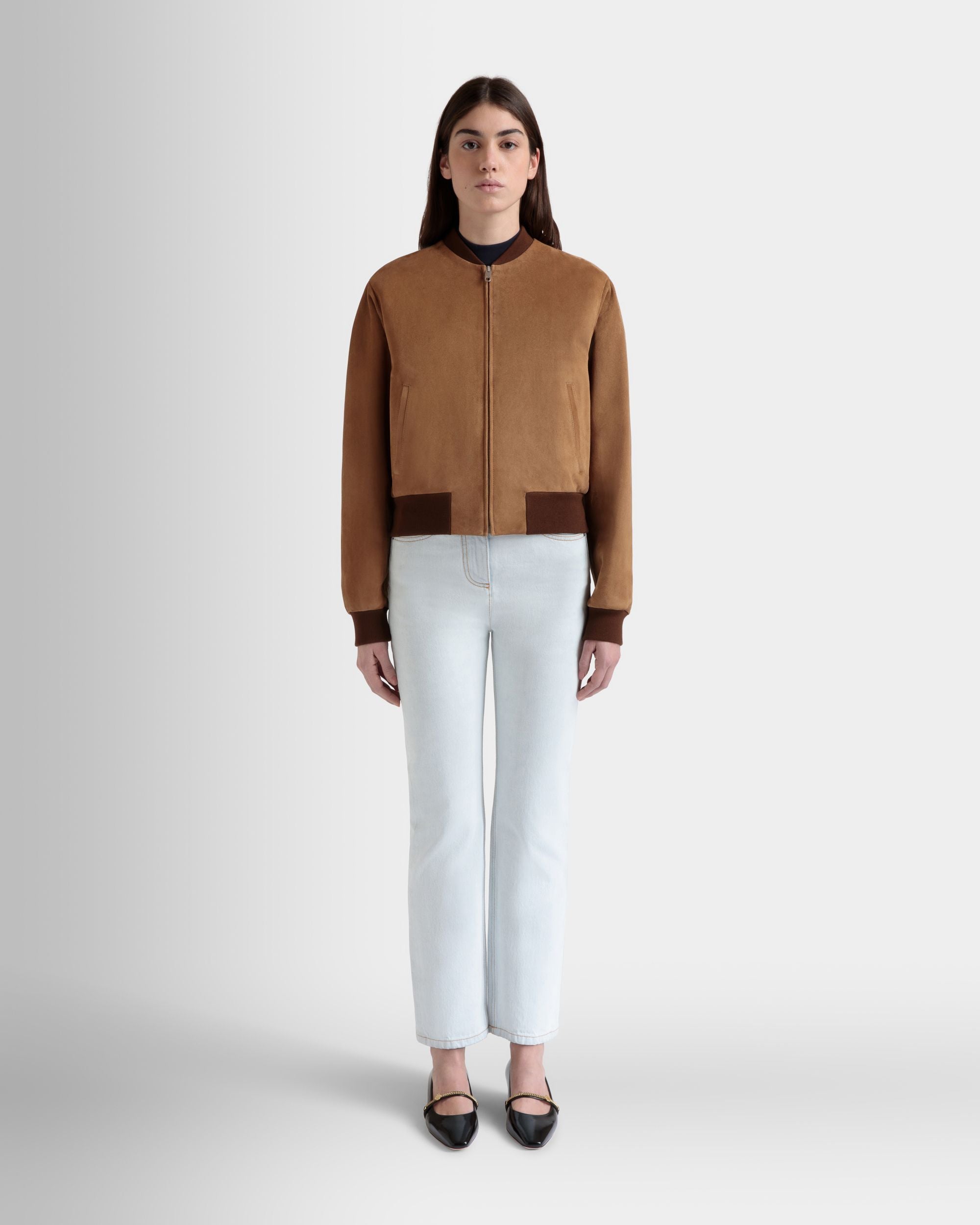 Bomberjacke Aus Braunem Veloursleder - Damen - Bally - 02