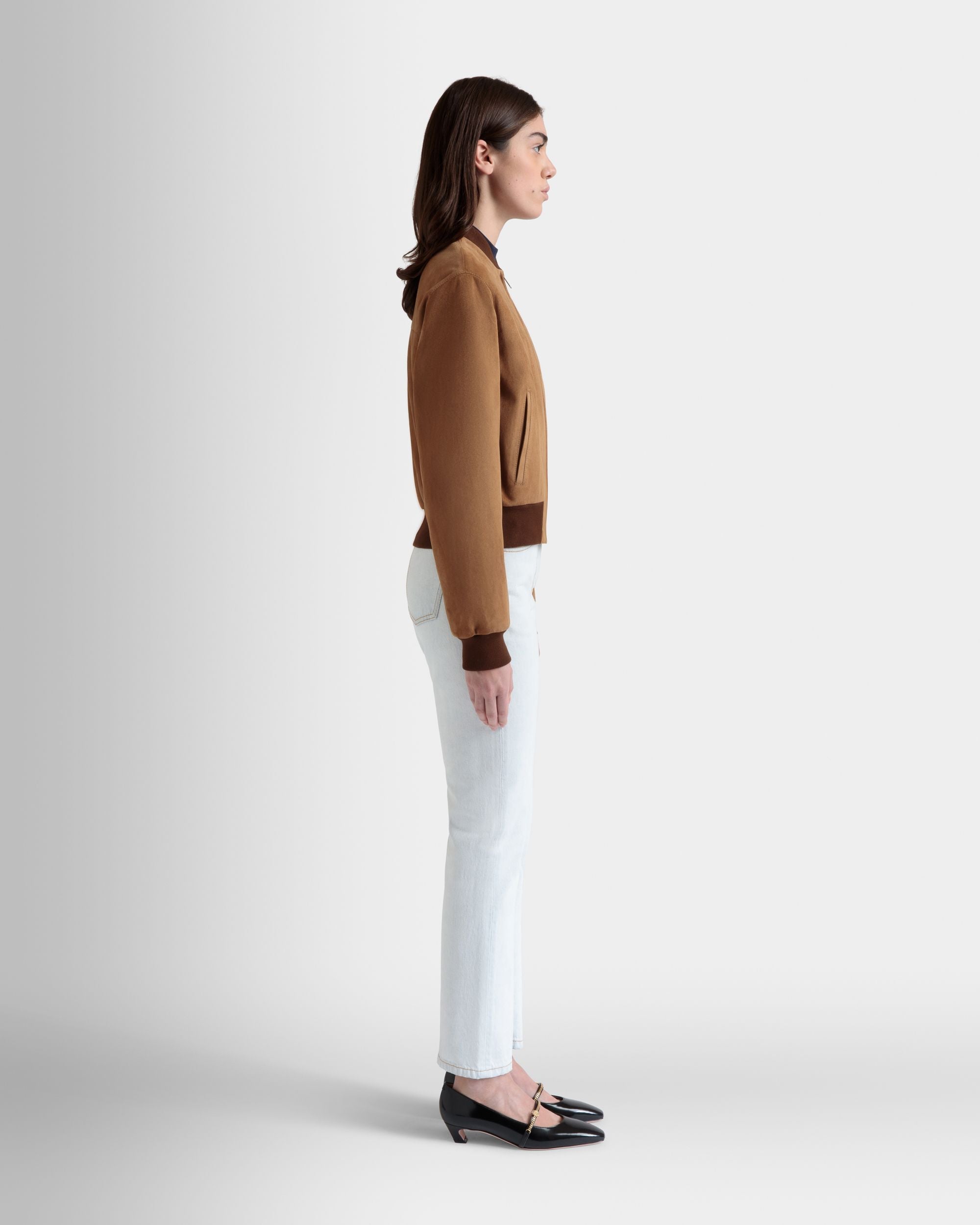 Bomberjacke Aus Braunem Veloursleder - Damen - Bally - 05