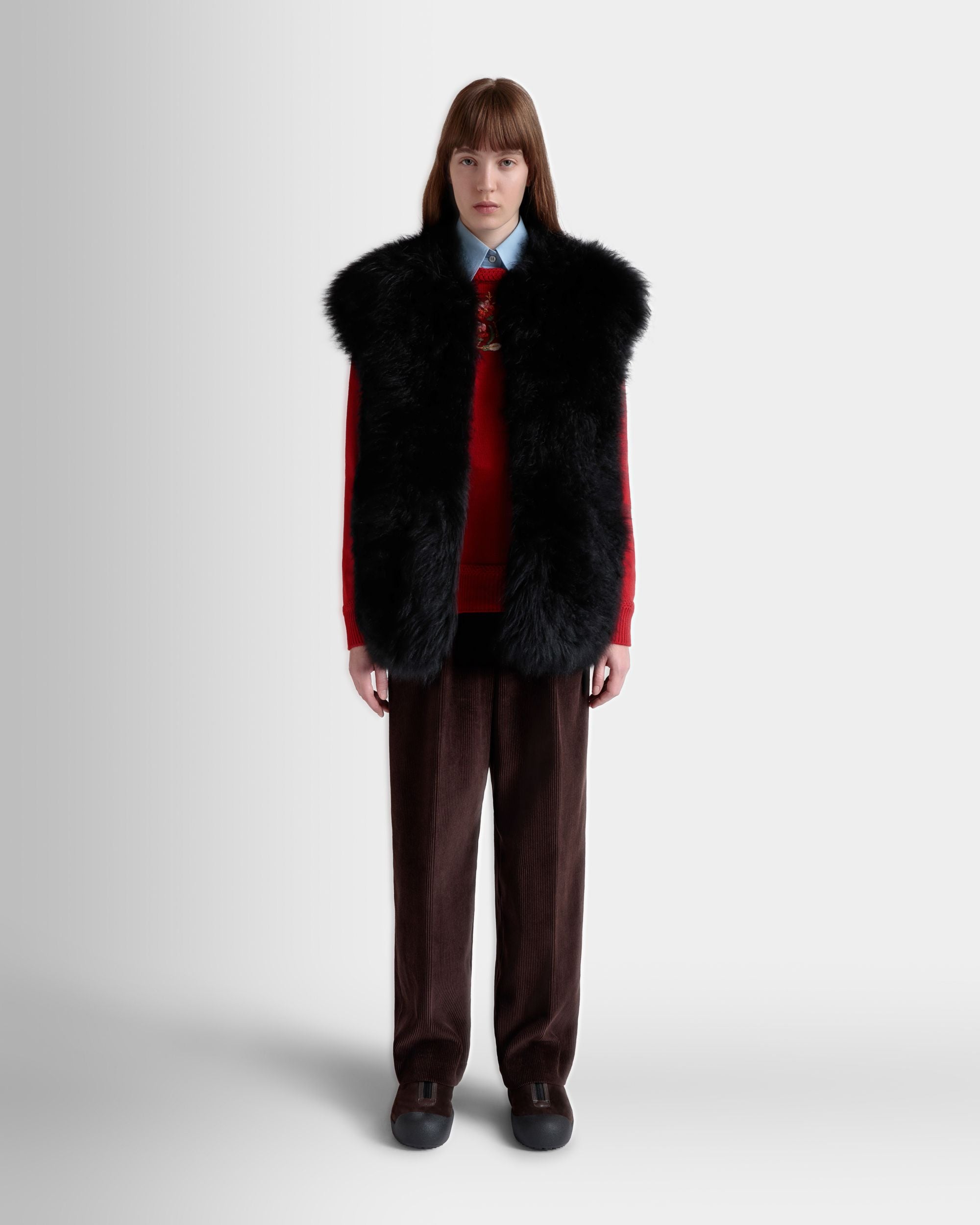 Gilet De La Capsule D’hiver En Shearling Noir - Femme - Bally - 02