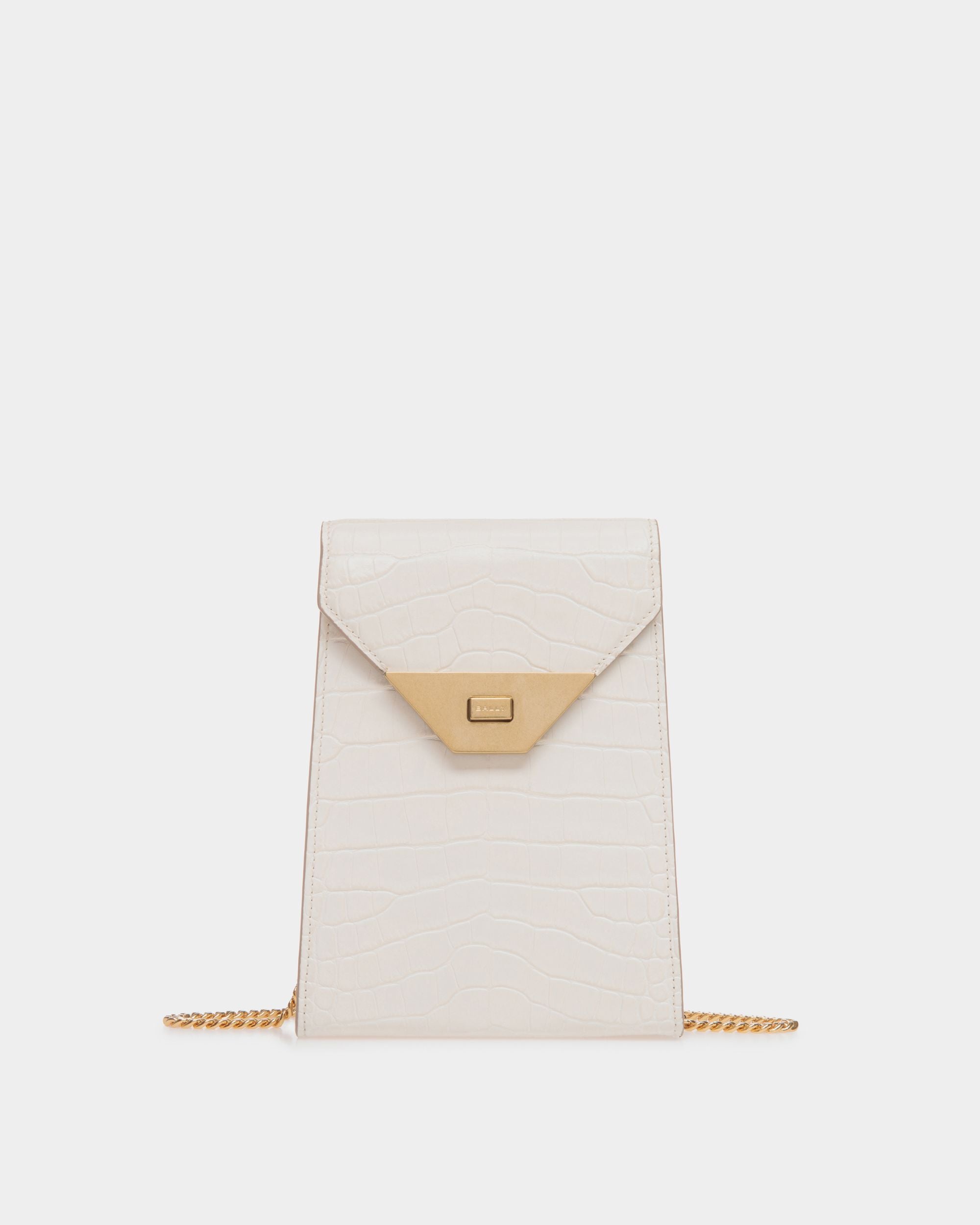 Tilt Phone Bag in White Crocodile Print Leather - Women's - Bally - 01
