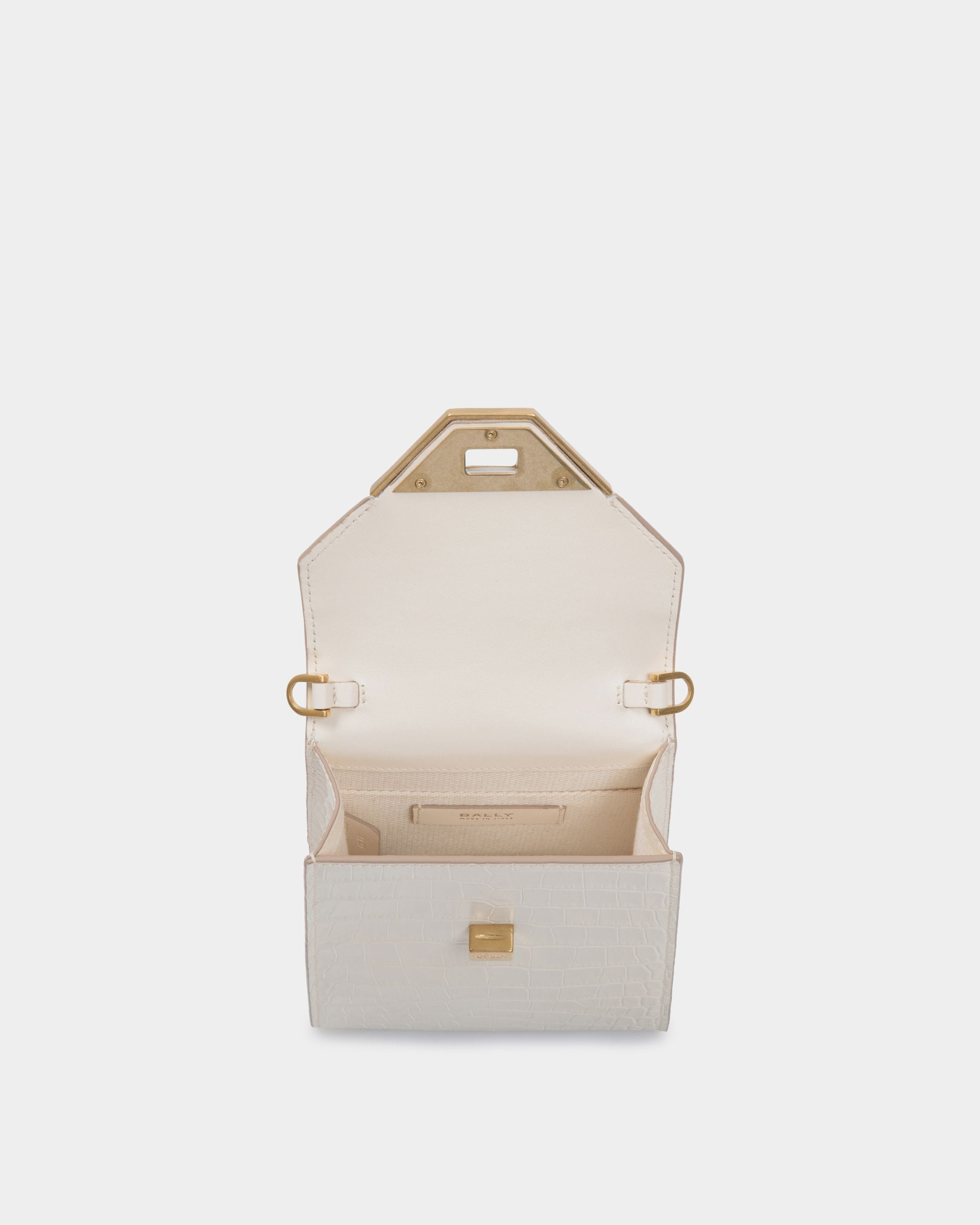 Tilt Phone Bag in White Crocodile Print Leather - Women's - Bally - 03