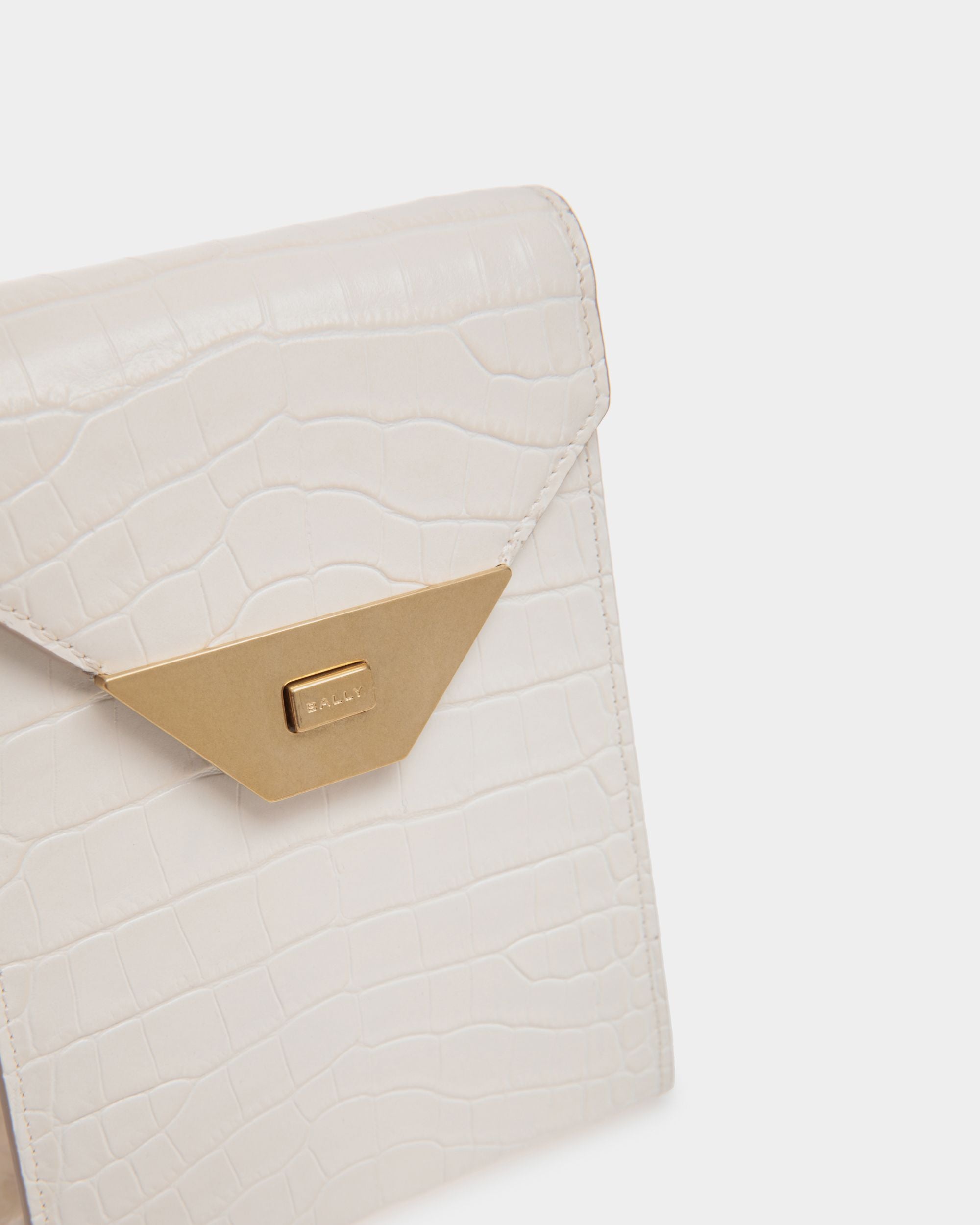 Tilt Phone Bag in White Crocodile Print Leather - Women's - Bally - 04