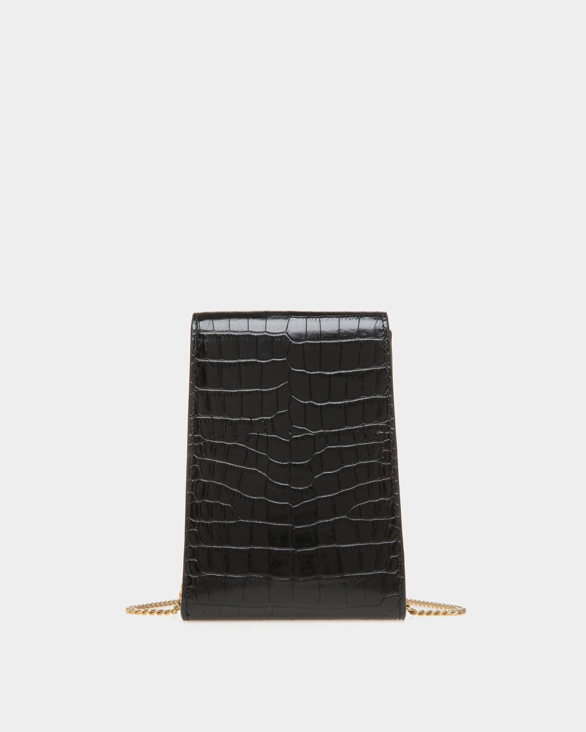 Tilt Phone Bag in Black Crocodile Print Leather - Women's - Bally - 02