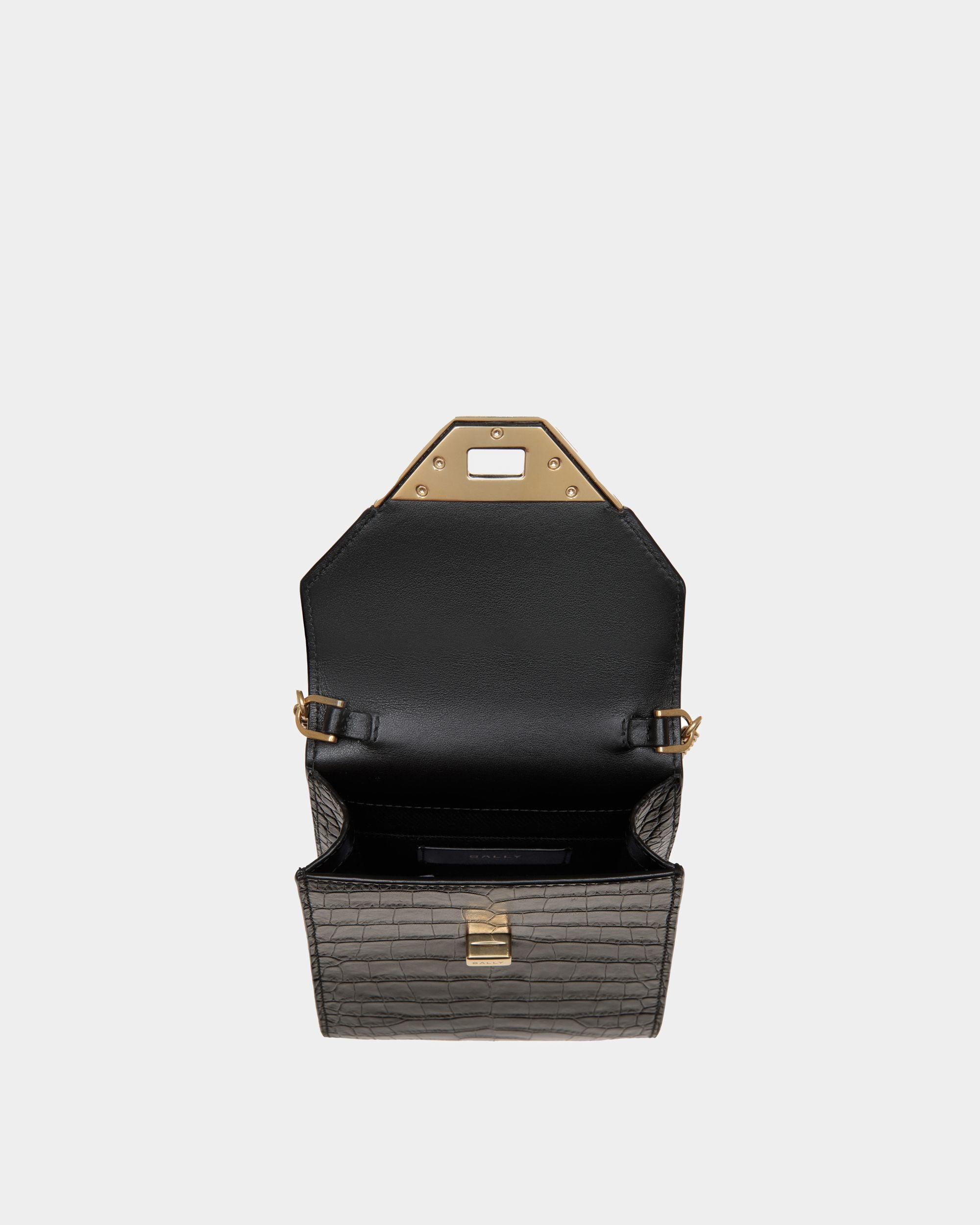 Tilt Phone Bag in Black Crocodile Print Leather - Women's - Bally - 03