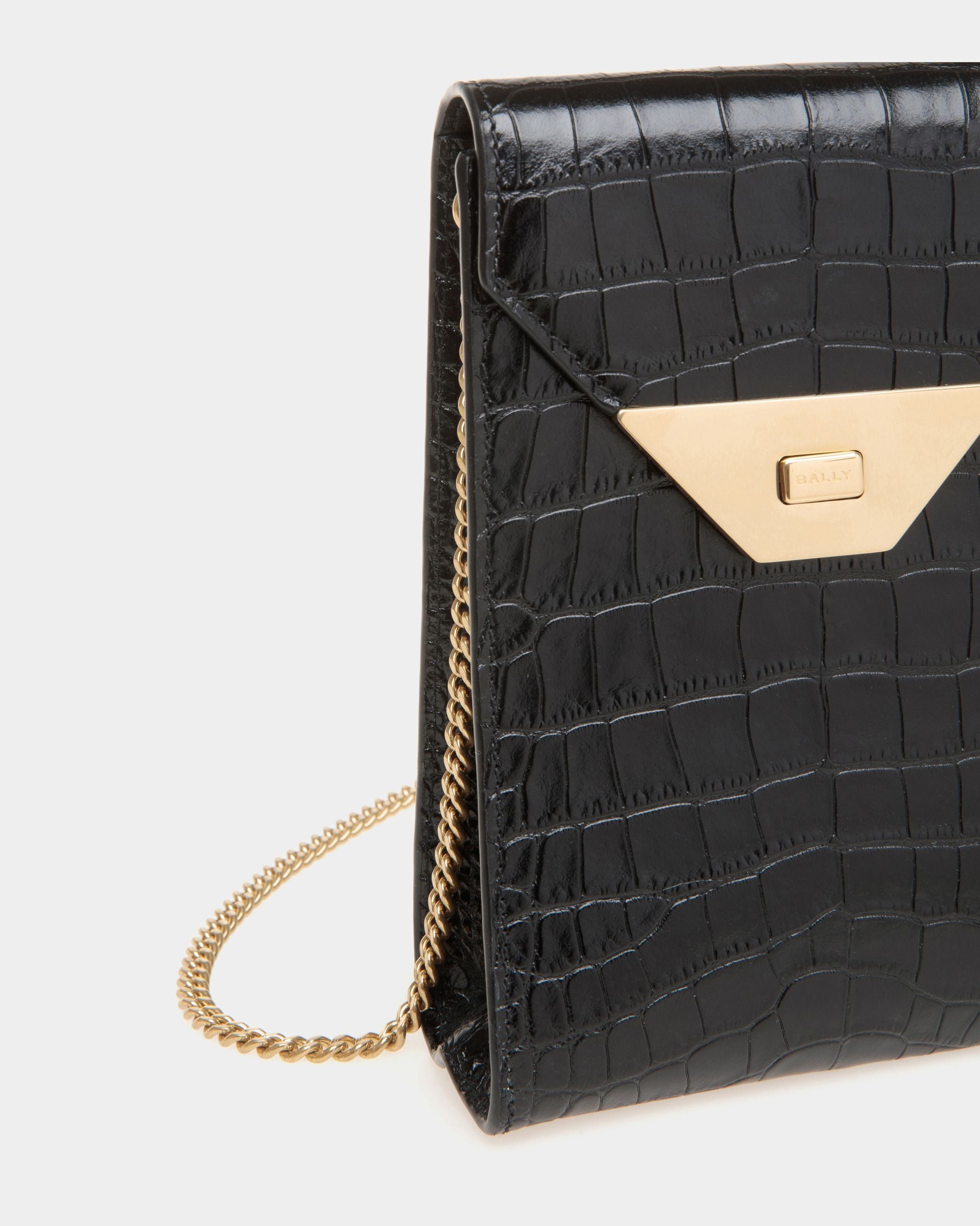 Tilt Phone Bag in Black Crocodile Print Leather - Women's - Bally - 04